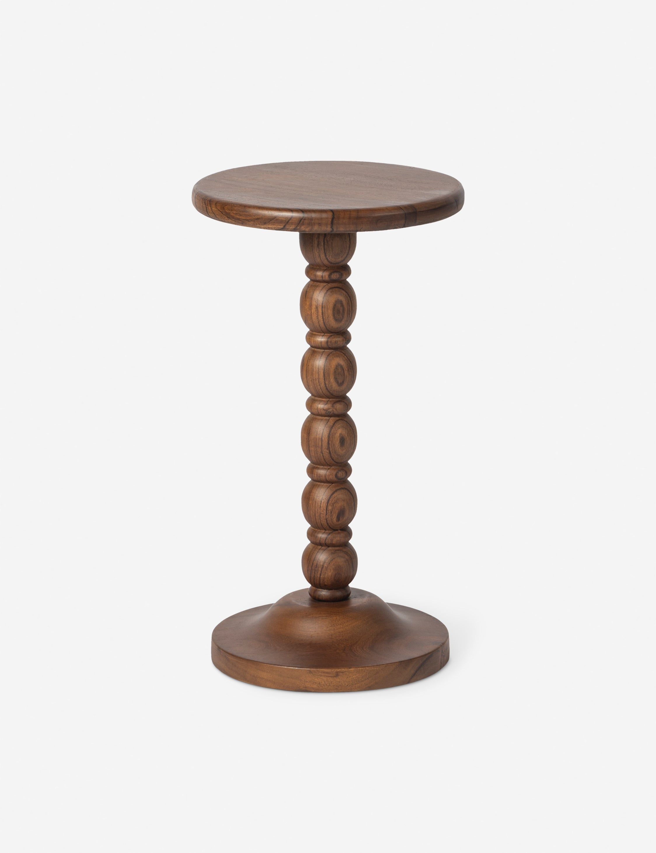 Foxton beaded turned wood round drink side table