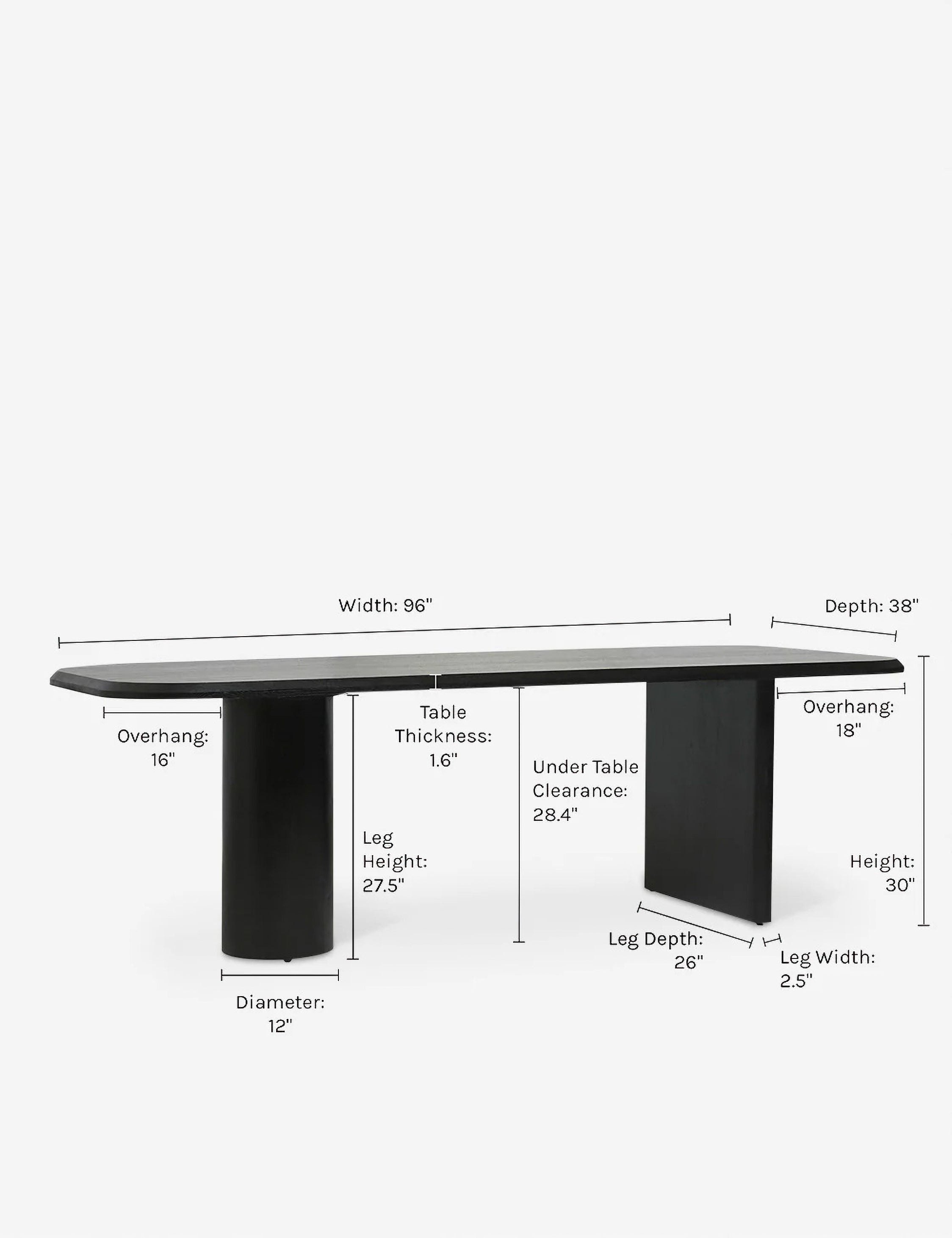Angled view of the Archer Black Rectangular Dining Table