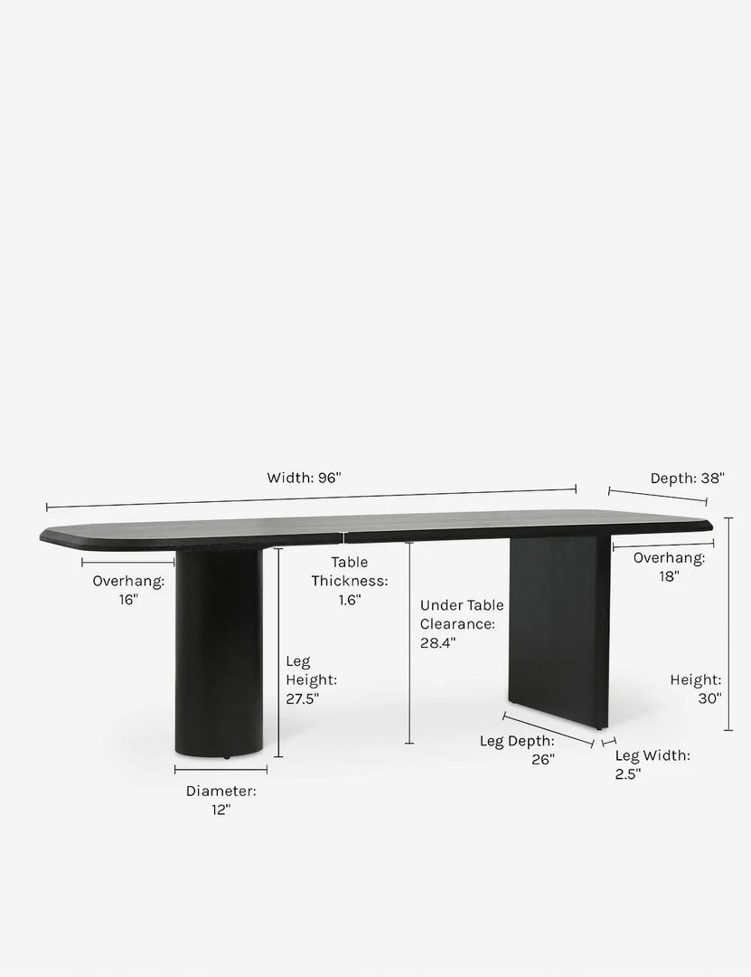 #color::black #size::96-W | Angled view of the Archer Black Rectangular Dining Table
