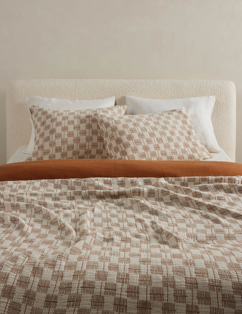 #color::umber-and-ivory #size::full-queen #size::king-cal-king | Basketweave cotton soft-texture bed blanket
