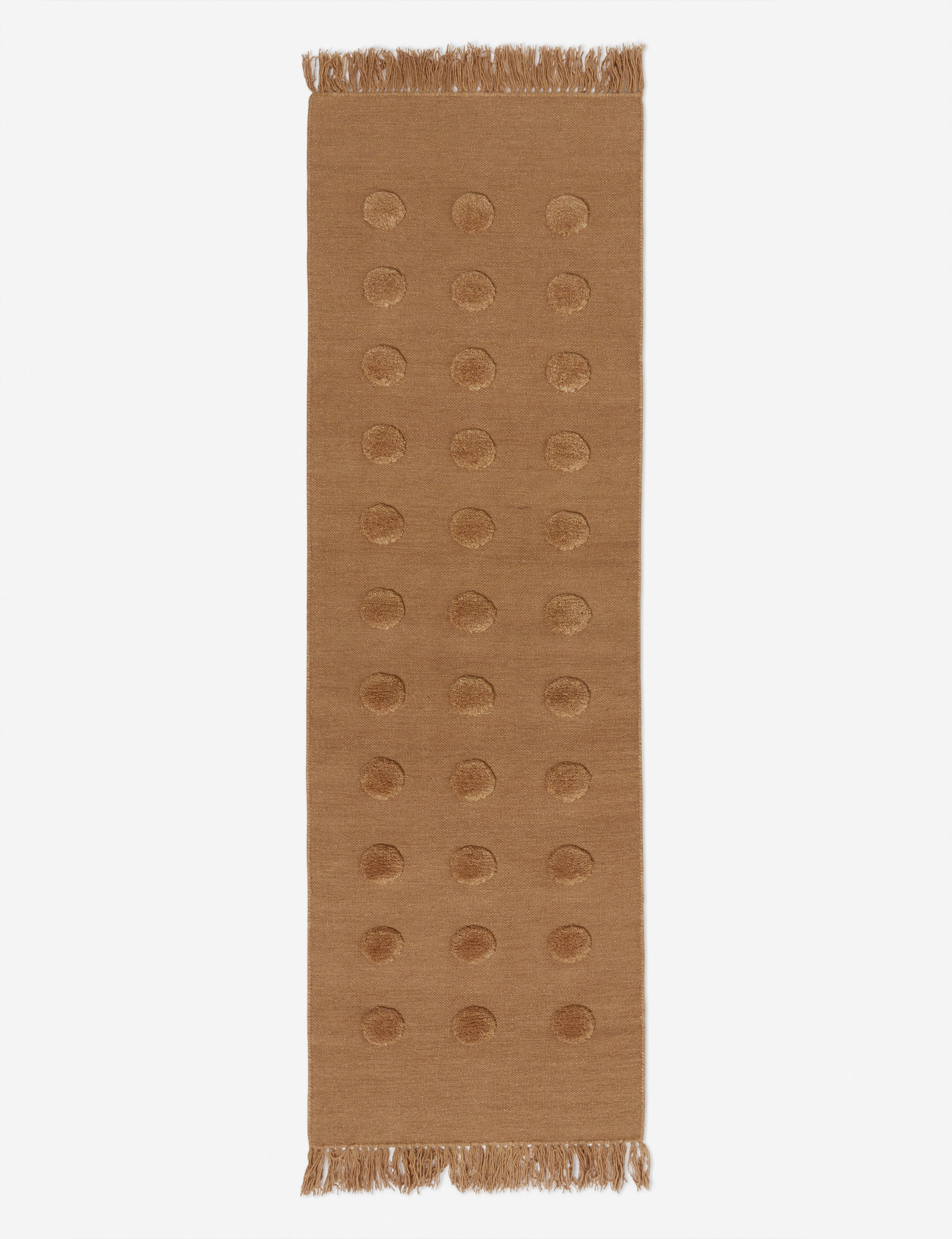 Kohta high-low pile dot design wool runner rug in camel