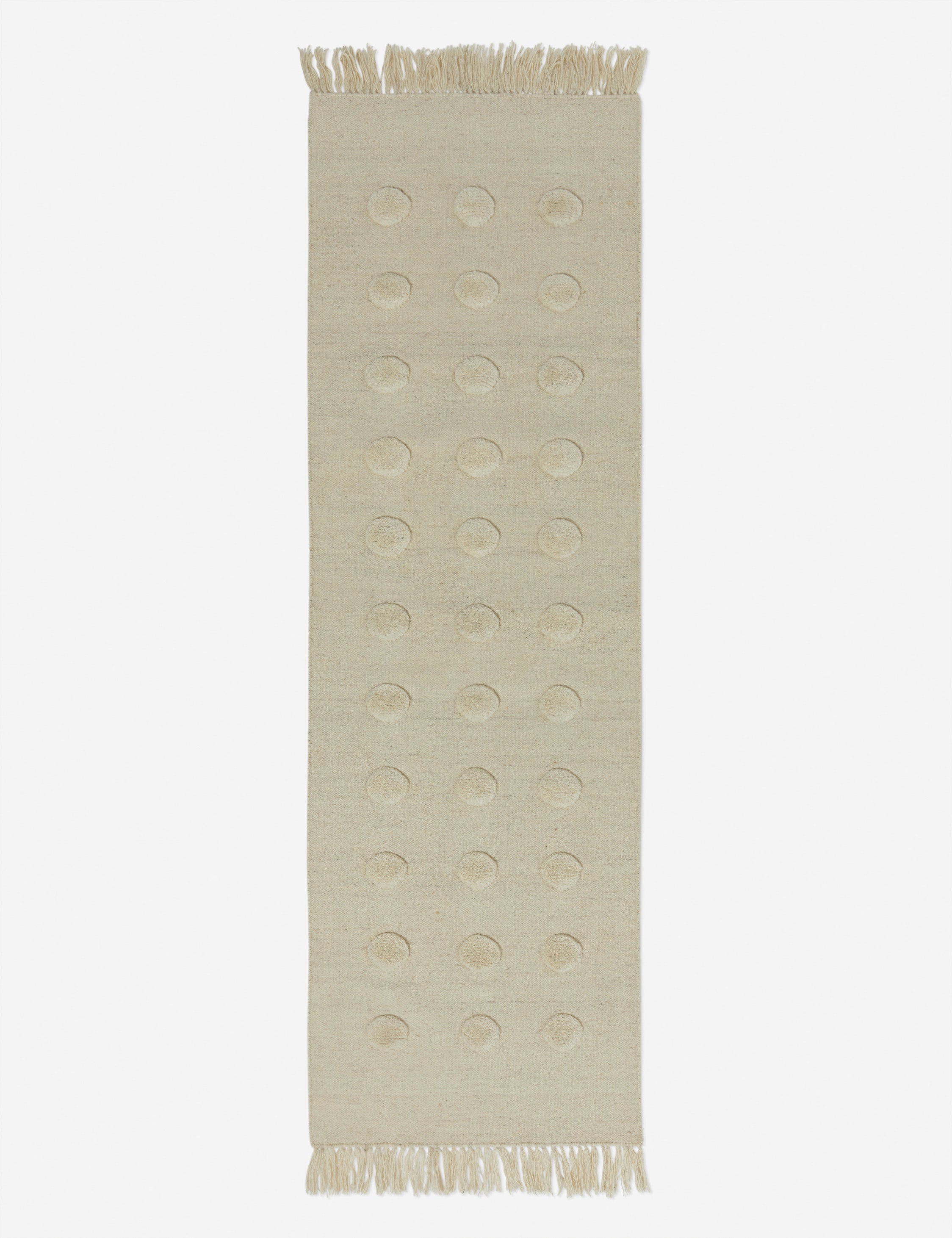 Kohta high-low pile dot design wool runner rug in ivory