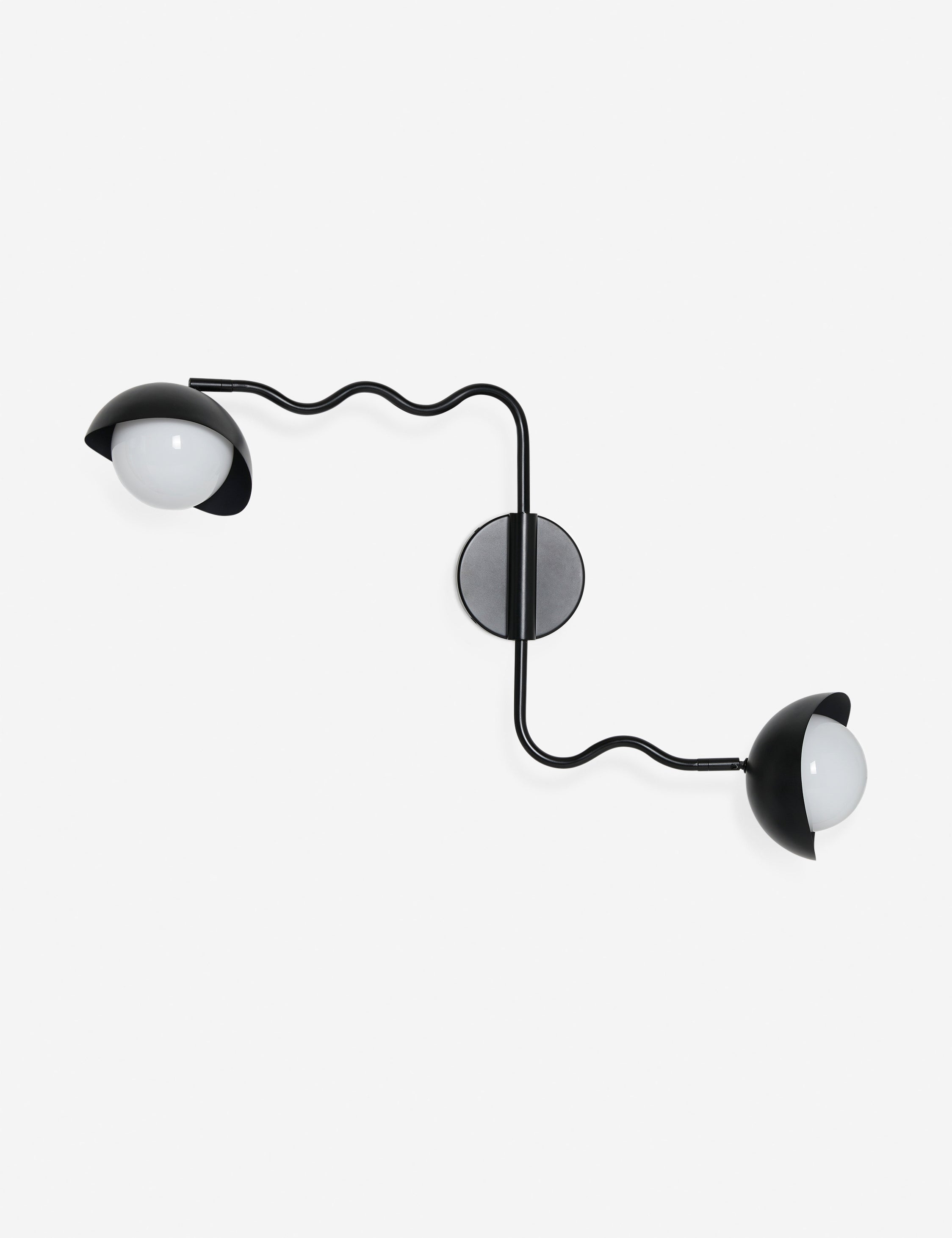 Angled view of the Kukka modern wavy adjustable two arm wall sconce in bronze