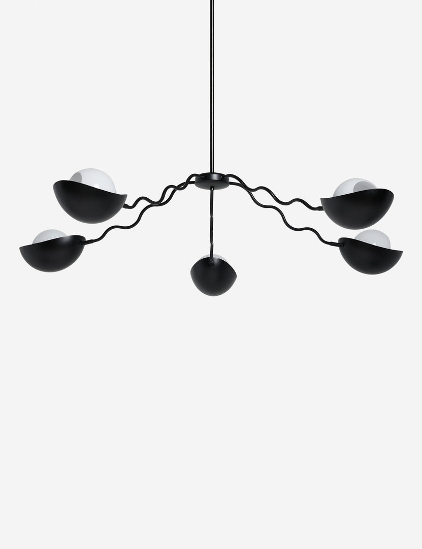 #color::bronze #size::62-dia | Bottom view of the Kukka large modern wavy arm chandelier in bronze