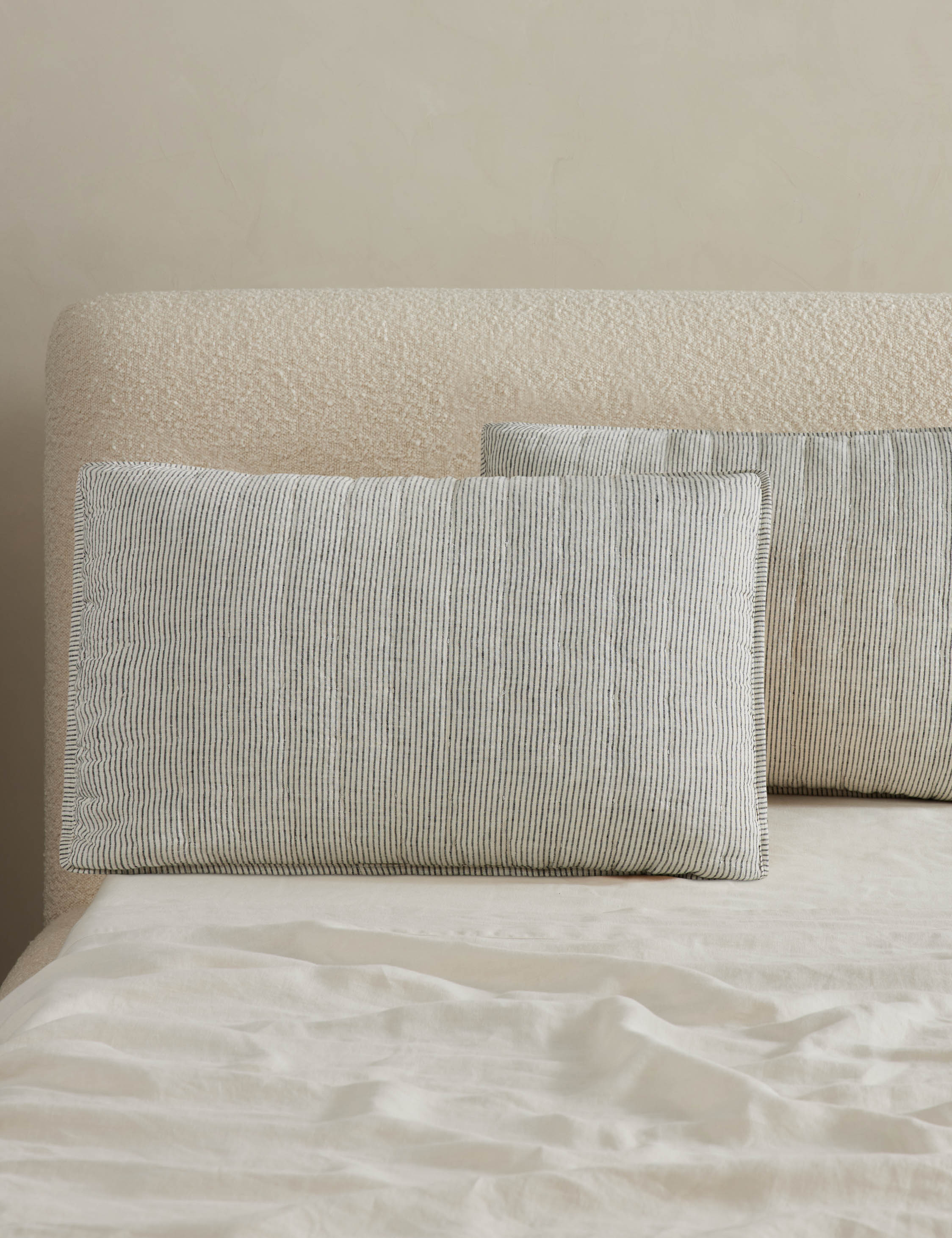 Lammin striped quilted linen pillow sham in black and ivory
