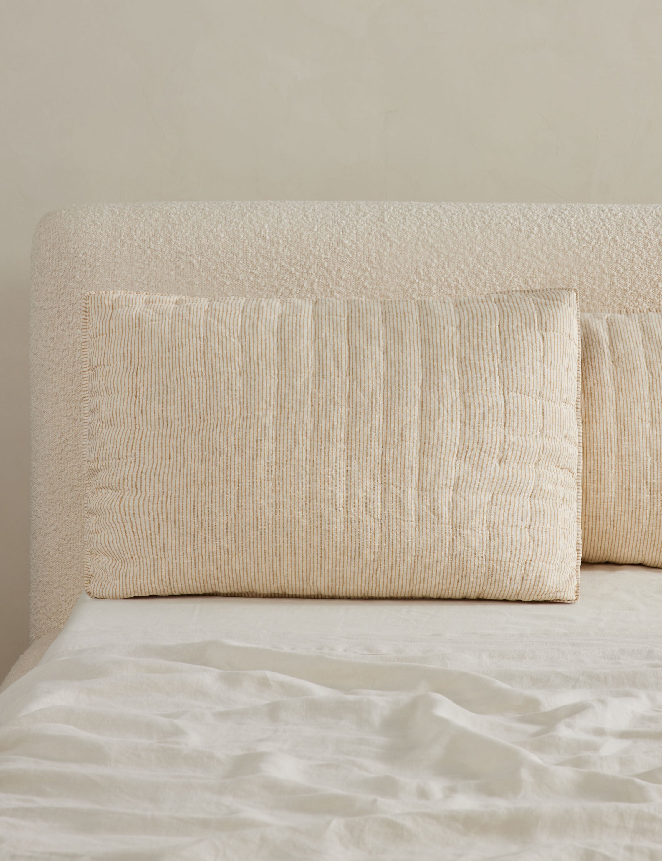 Lammin striped quilted linen pillow sham in goldenrod and ivory