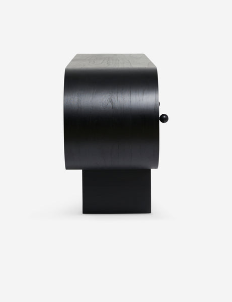 #color::black | Side view of the Laughlin retro pill shaped sideboard cabinet in black