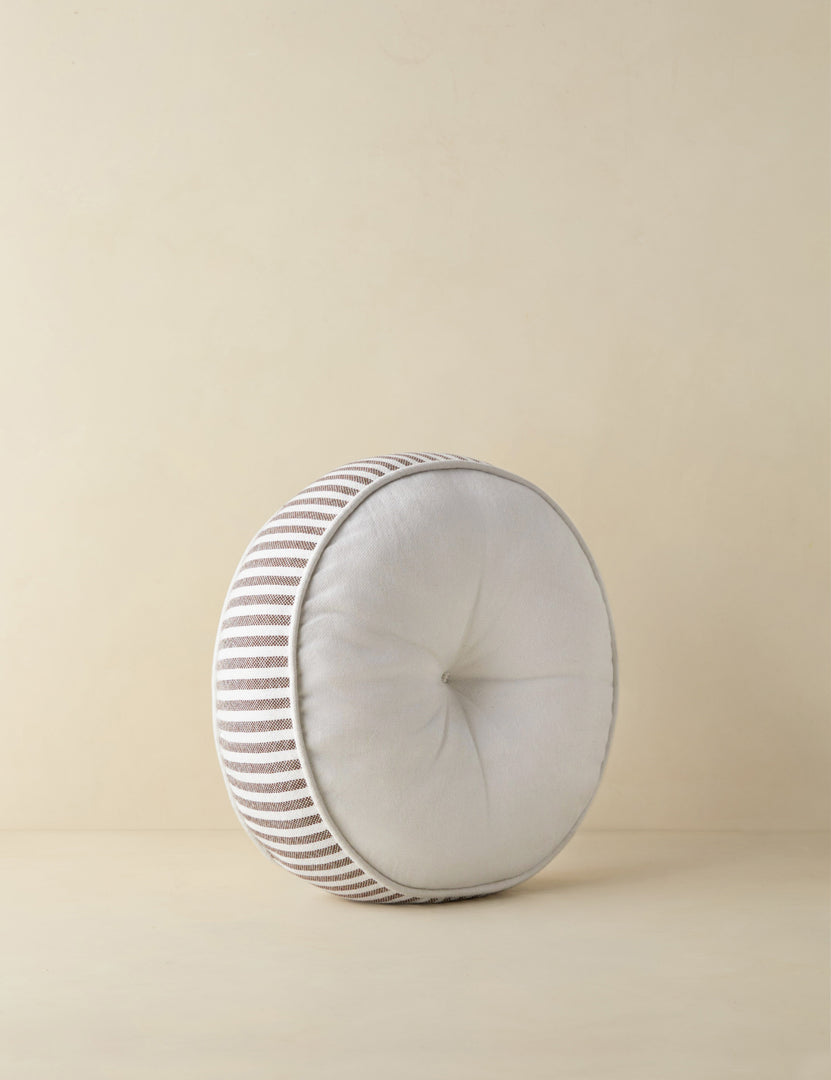 #color::brown | Angled view of the Littu Indoor / Outdoor Striped Disc Pillow by Sarah Sherman Samuel in Brown