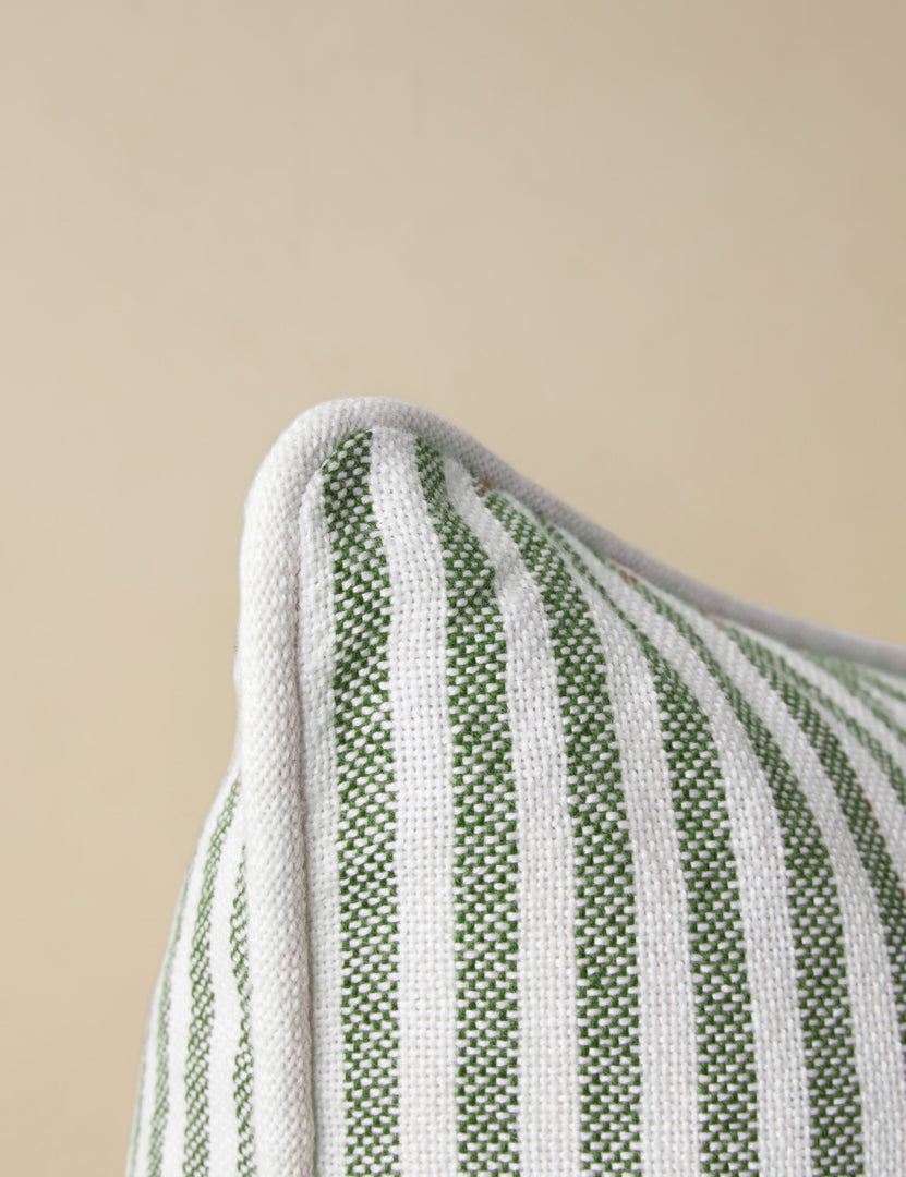 #color::moss | Close up of the corner of the Littu Indoor / Outdoor Striped Throw Pillow by Sarah Sherman