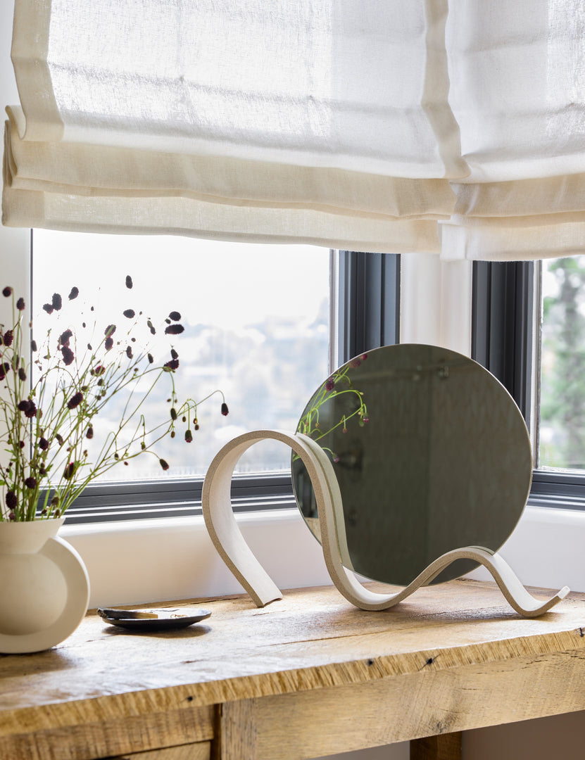 #color::speckled | Round Wavee Table Mirror by SIN Ceramics styled on a table