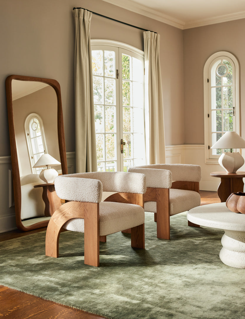 #color::natural | Galilea solid wavy wood frame floor mirror mirror by Aimee Song styled in a living room