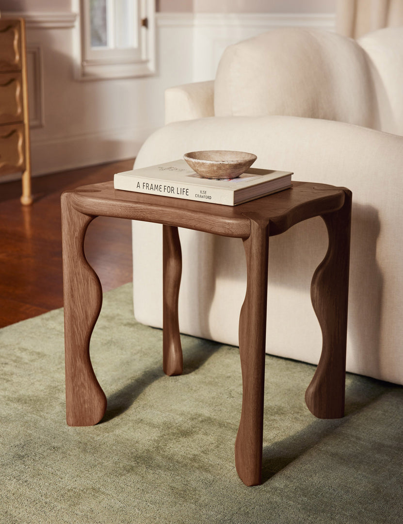 #color::dark-brown | Grifo wavy sculptural oak side table by Aimee Song