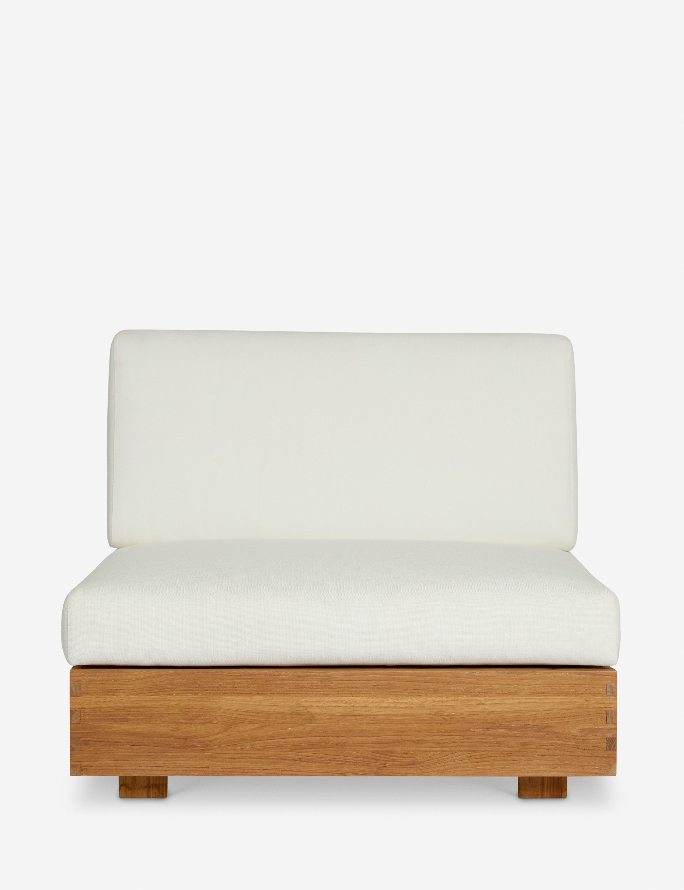 Abbot modular modern teak frame outdoor armless accent chair by Sarah Sherman Samuel