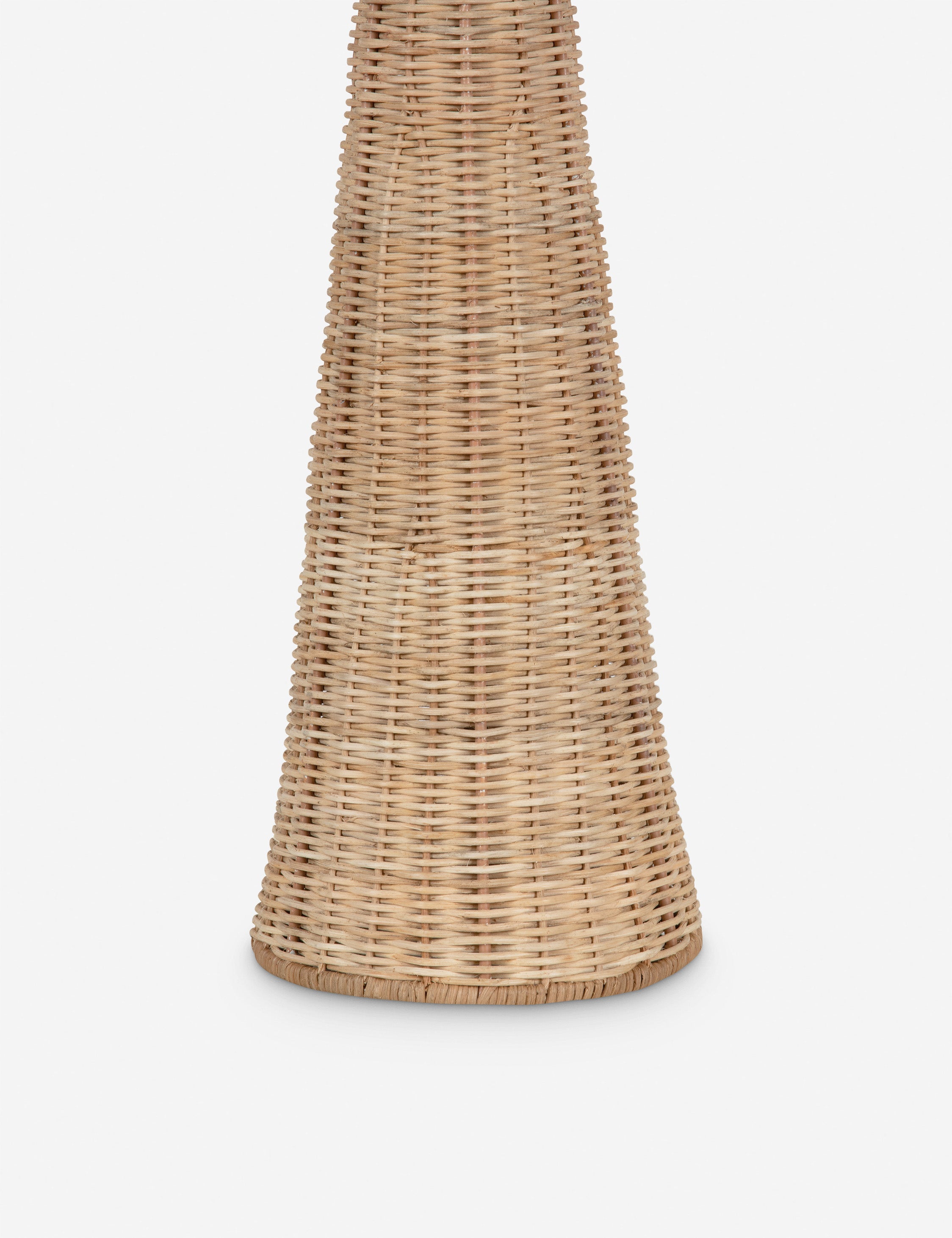 Close up of the base of the Southcott tapered woven rattan table lamp