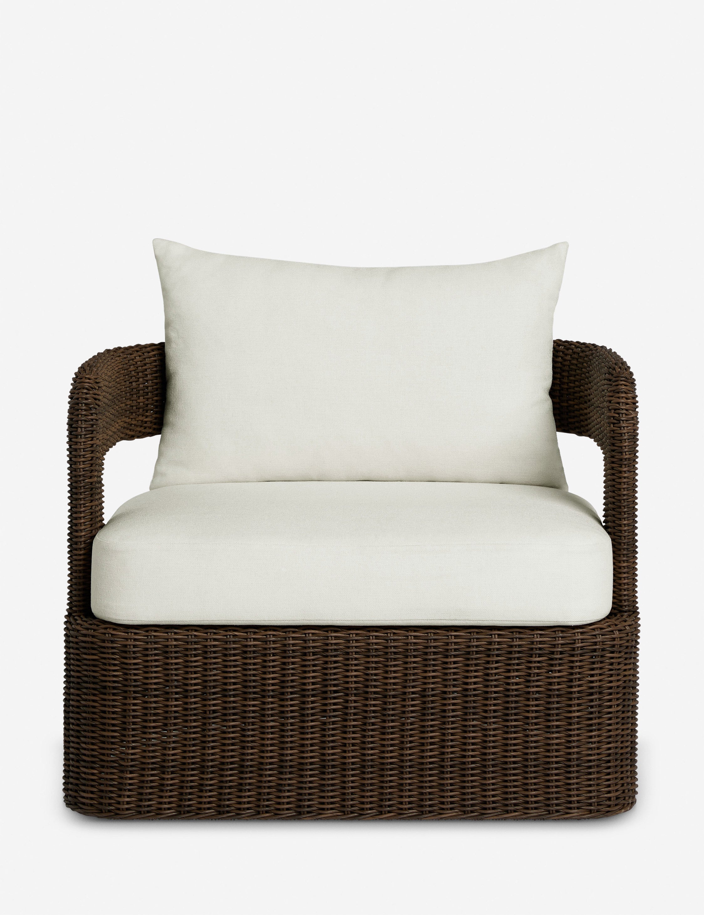 Hadler modern sculptural wicker outdoor swivel accent chair