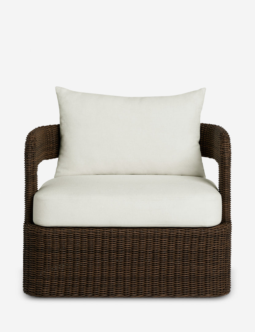#color::espresso | Hadler modern sculptural wicker outdoor swivel accent chair