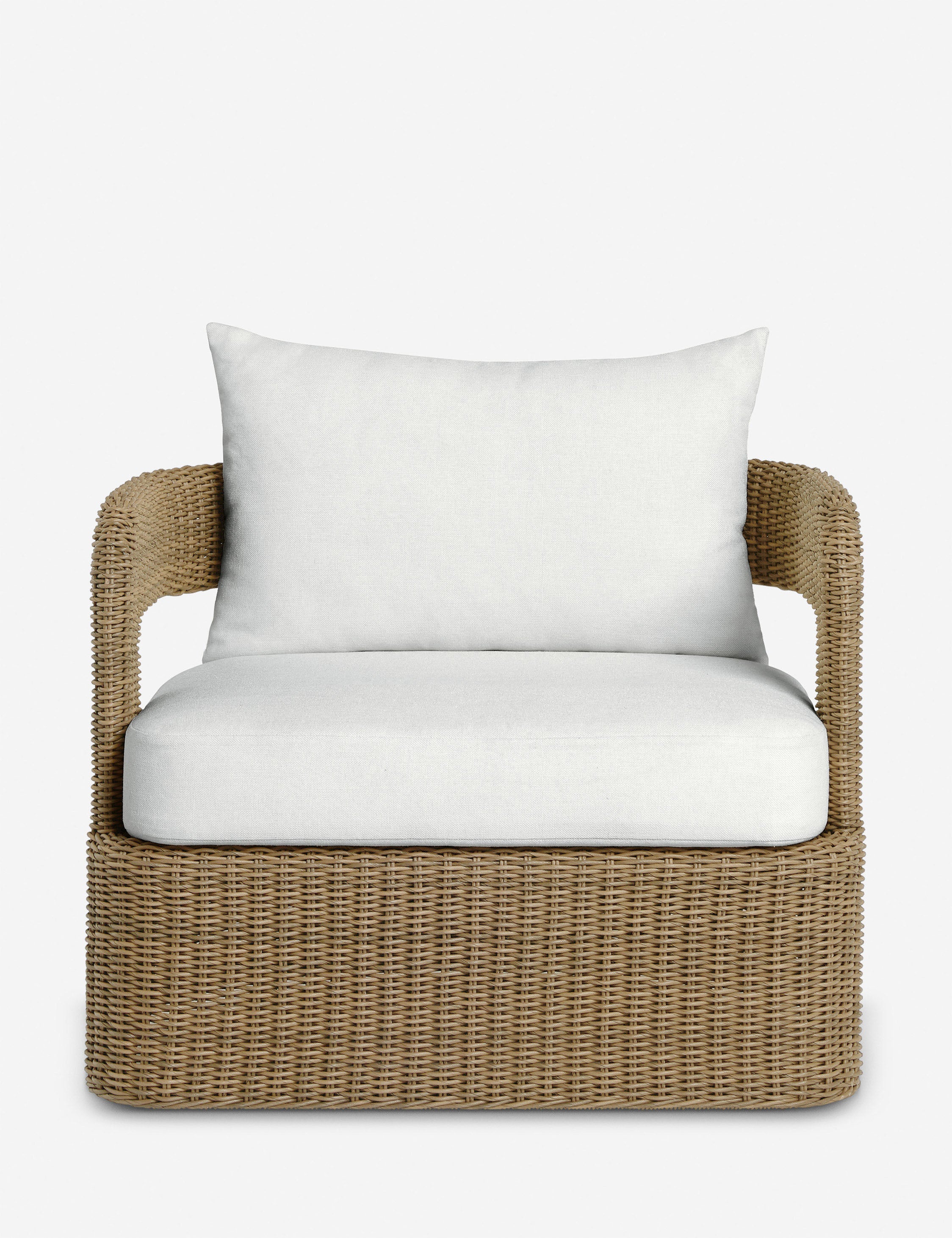 Hadler modern sculptural wicker outdoor swivel accent chair