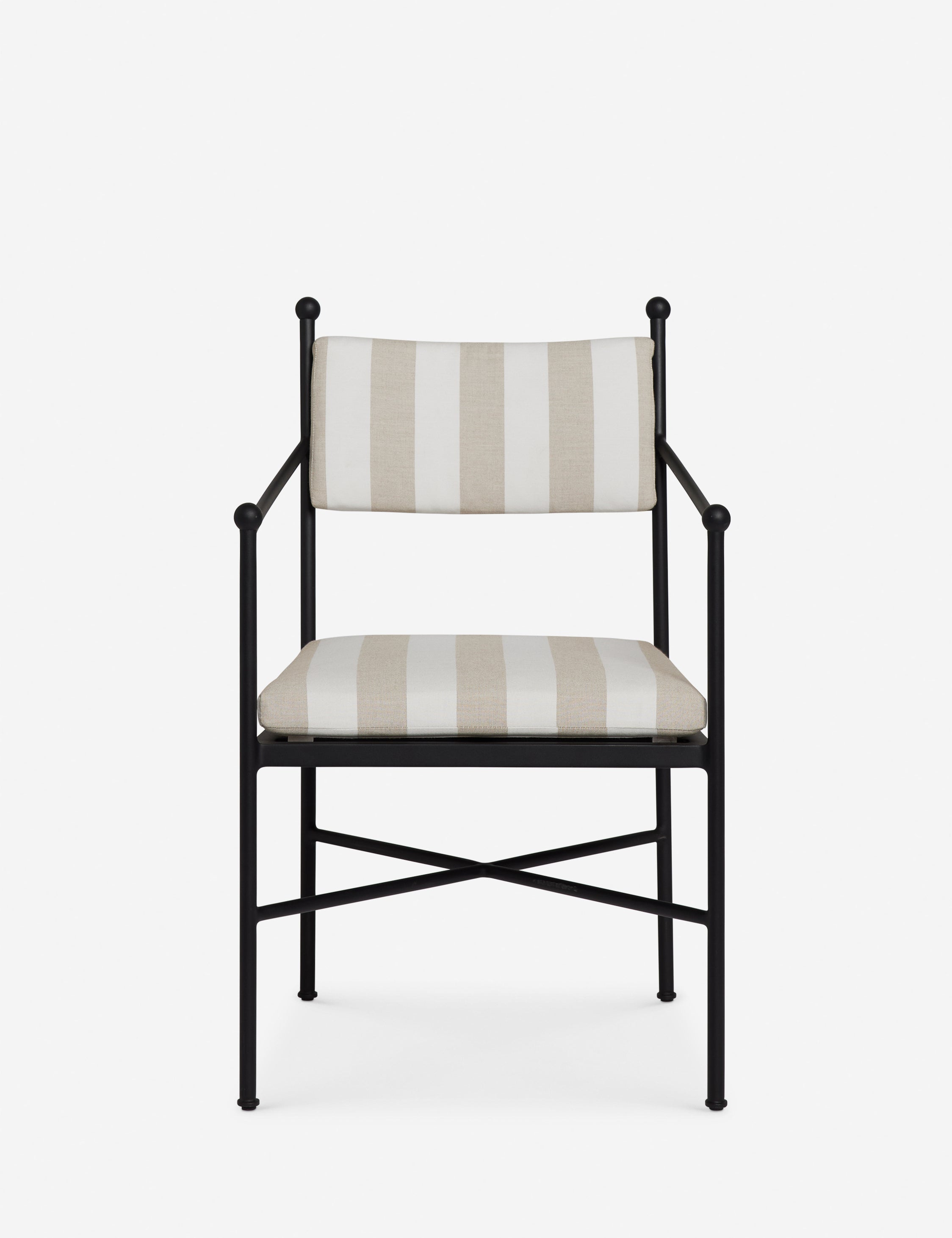 Leni black metal frame striped cushion outdoor dining arm chair