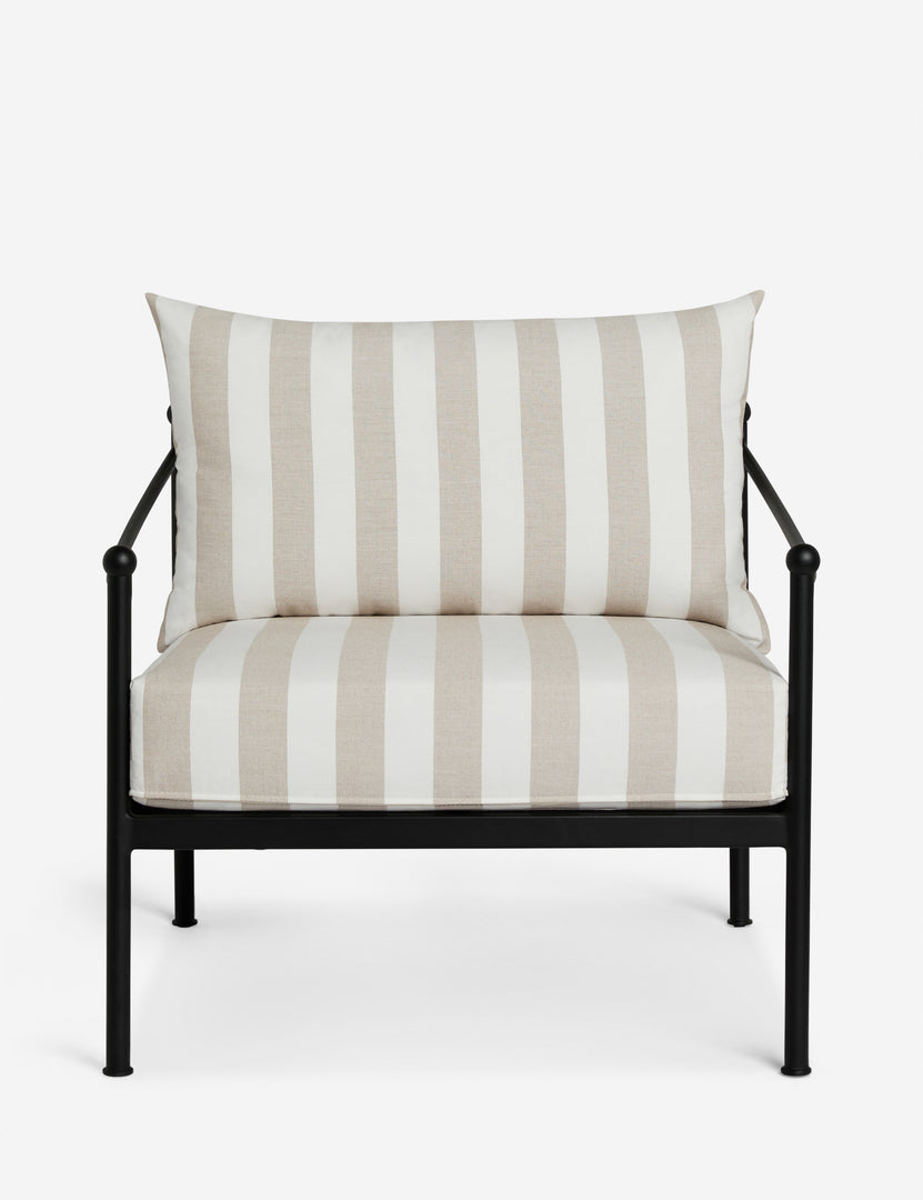 #color::natural-stripe | Leni black metal frame striped cushion outdoor accent chair