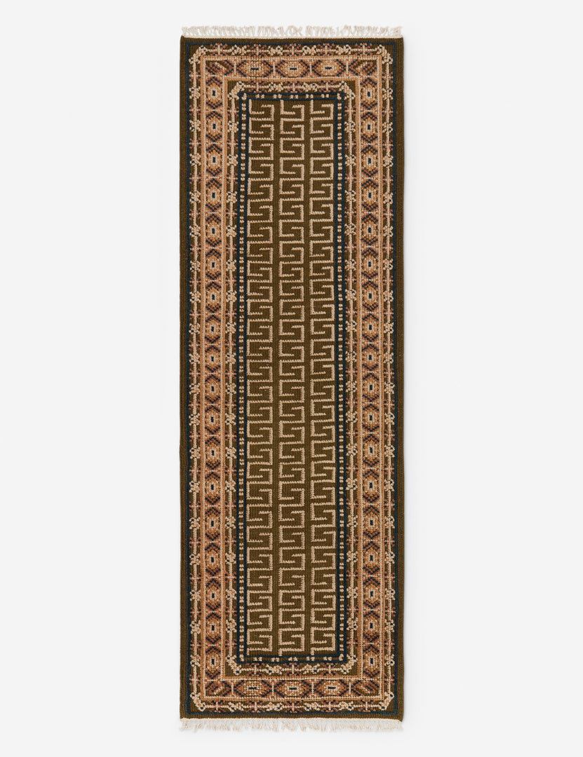 #color::orche #size::2-6--x-8--runner | Manca traditional geometric motif hand-knotted wool runner rug.
