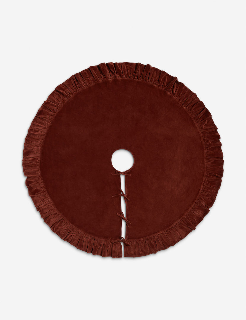 #color::sangria | Mauree ruffle edge velvet tree skirt