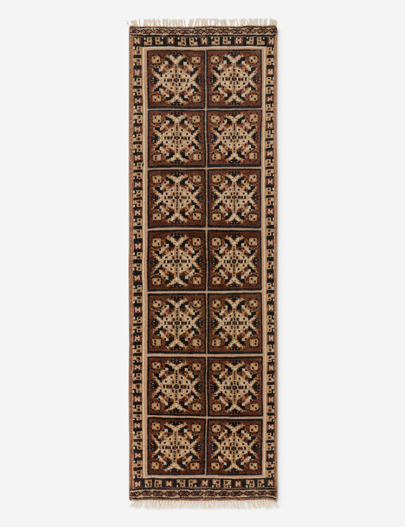 #color::taupe #size::2-6--x-8--runner | Ovidi heritage motif hand-knotted wool runner rug.