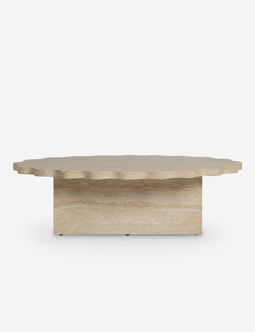 #color::beige-marble | Scalloped travertine-finish oval outdoor coffee table by Sarah Sherman Samuel