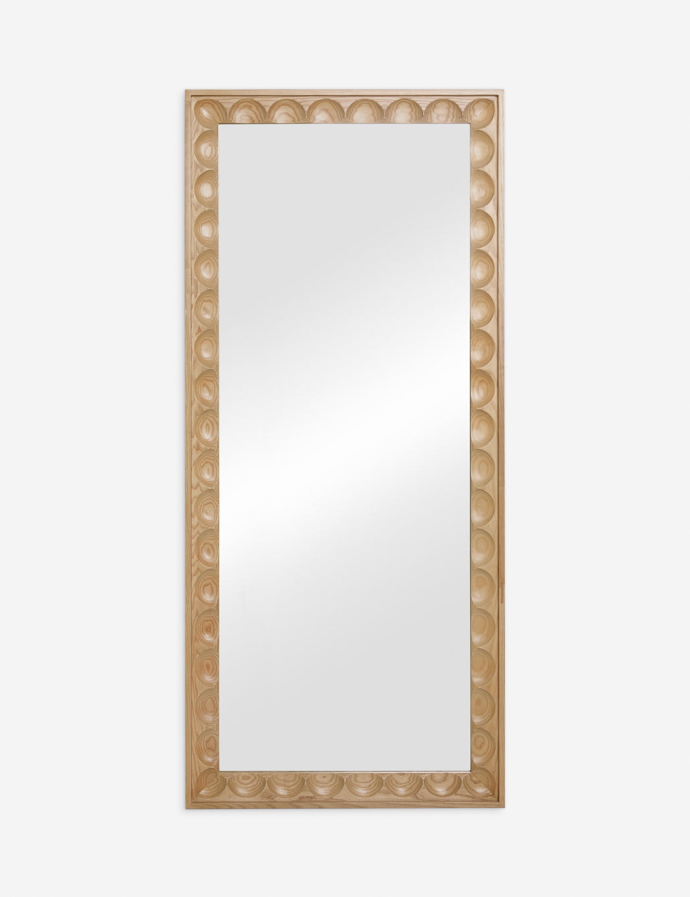 Shepherd light wood scalloped carved floor mirror