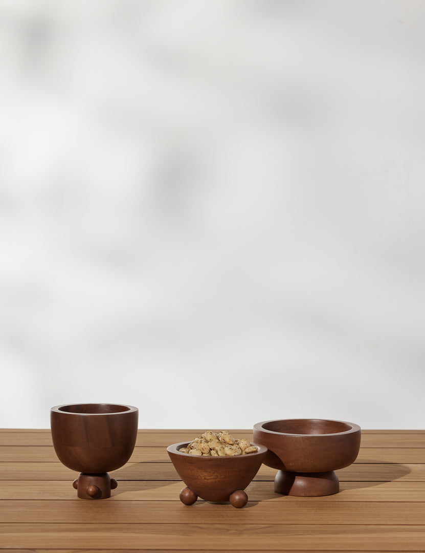 #color::acacia | Set of three mini footed walnut bowls by Sarah Sherman Samuel