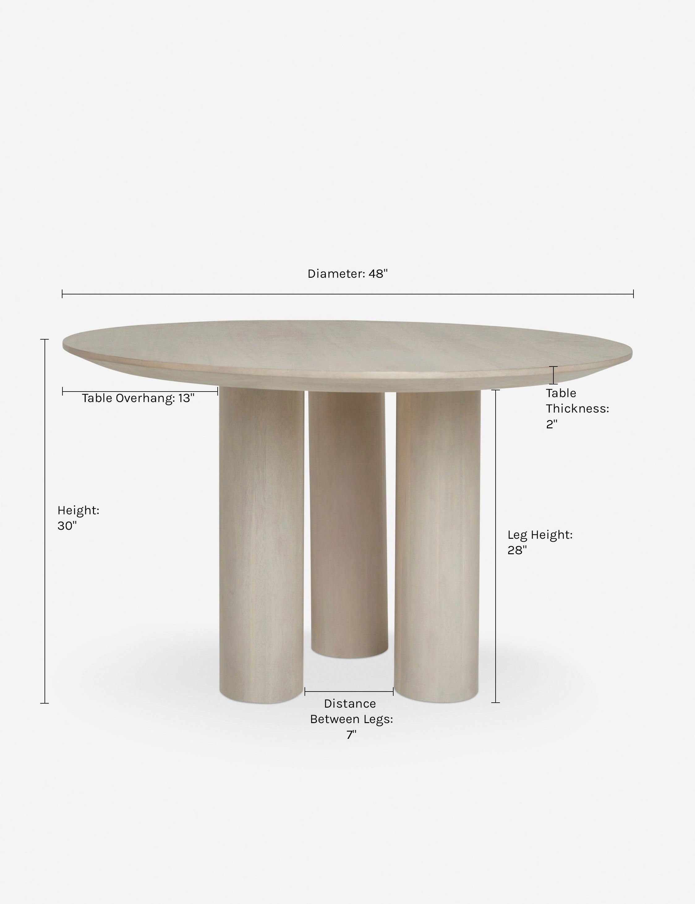 Dimensions on the Mojave Round Dining Table