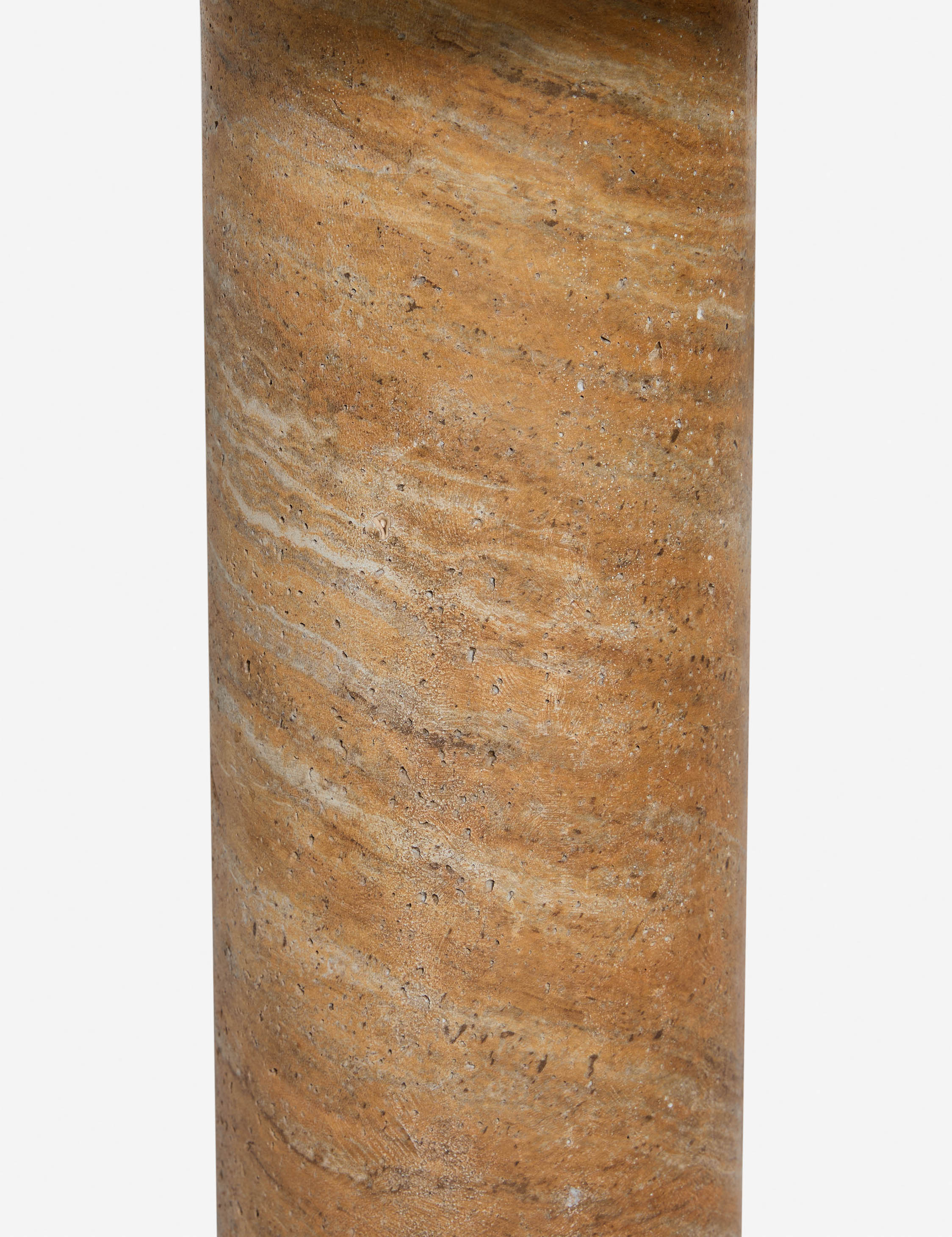 Close up of the Mona round stone drink table.
