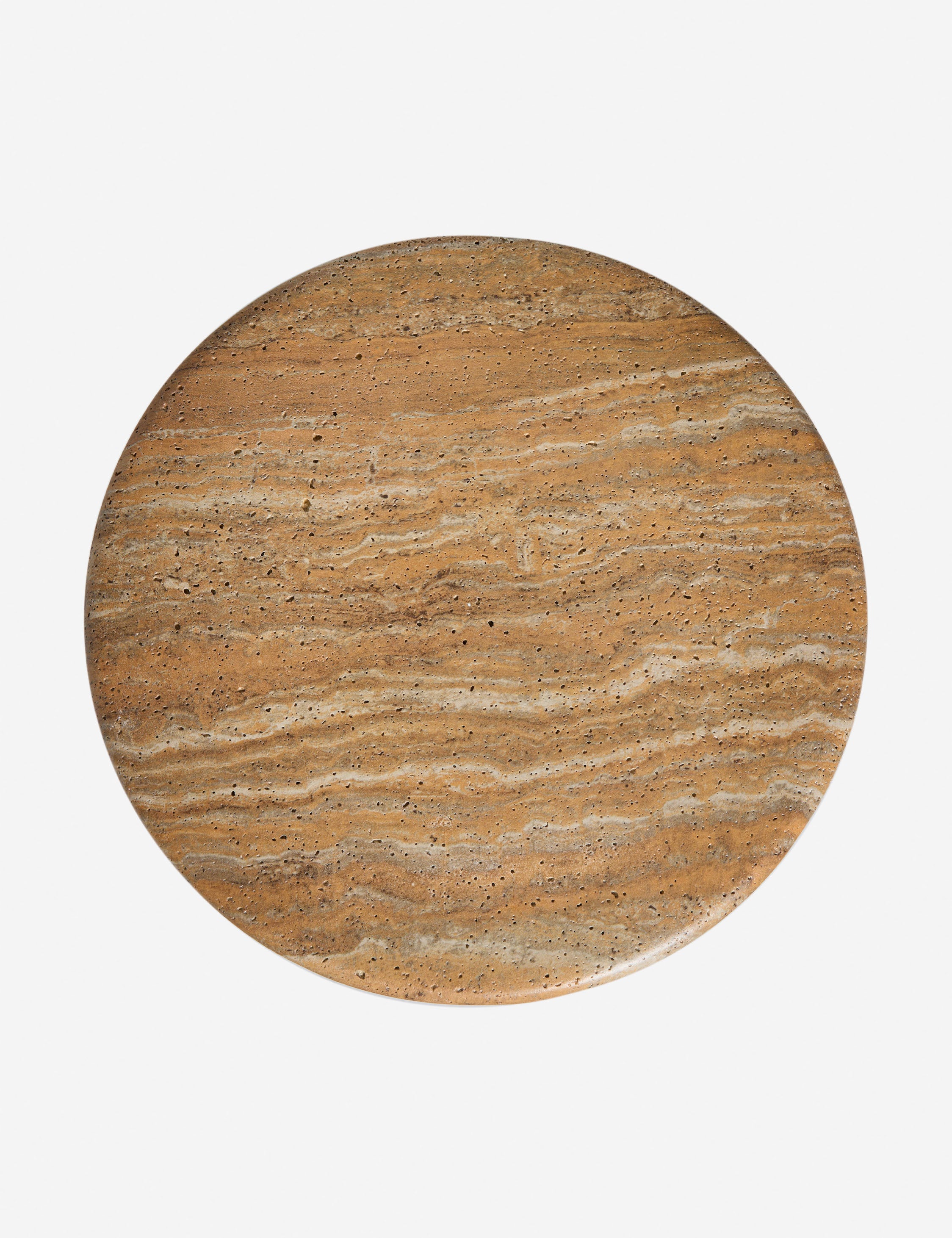 Overhead view of the Mona round stone drink table.