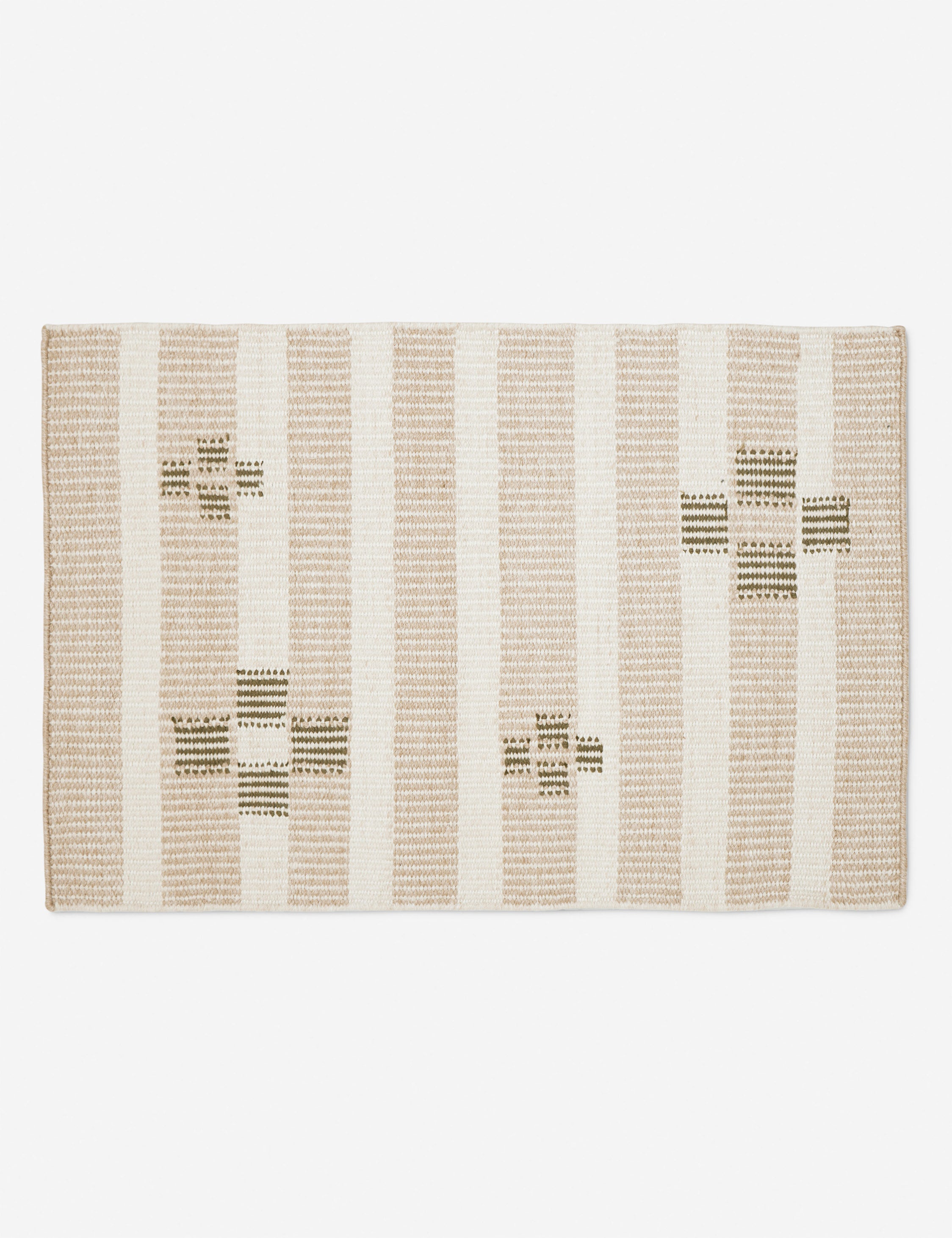 Orion handwoven neutral striped outdoor rug by Sarah Sherman Samuel.