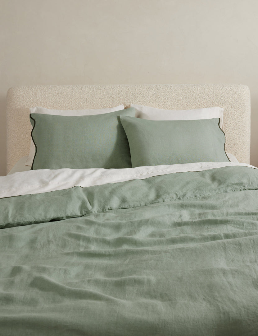 #color::lichen #size::full-queen #size::king-cal-king #type::duvet-cover #type::duvet-set | Essie soft, breathable hemp duvet cover in lichen green
