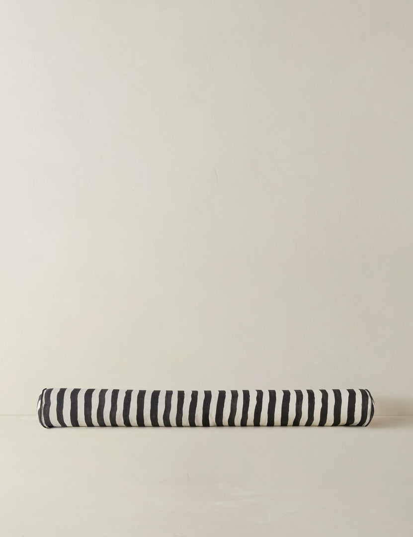 #color::black-and-ivory | Painterly stripe linen long bolster throw pillow in black and ivory