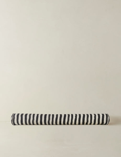 #color::black-and-ivory | Painterly stripe linen long bolster throw pillow in black and ivory