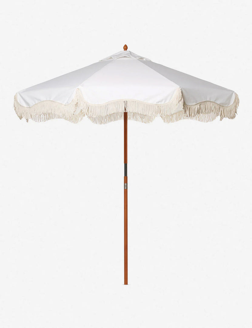 #color::antique-white | Market vintage white umbrella by business and pleasure co with a cotton fringe