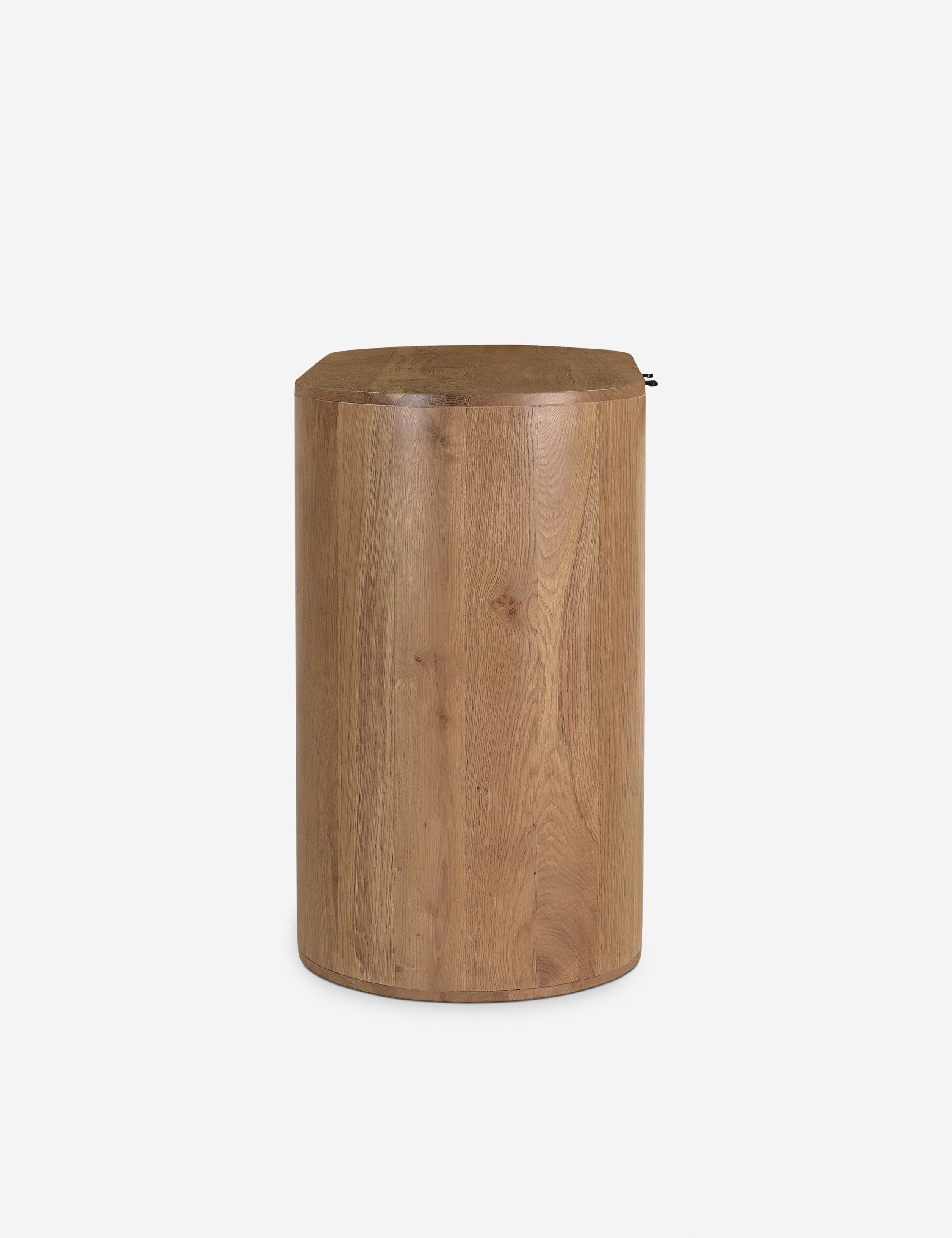Side view of the Kono 2-door curved oak cabinet.