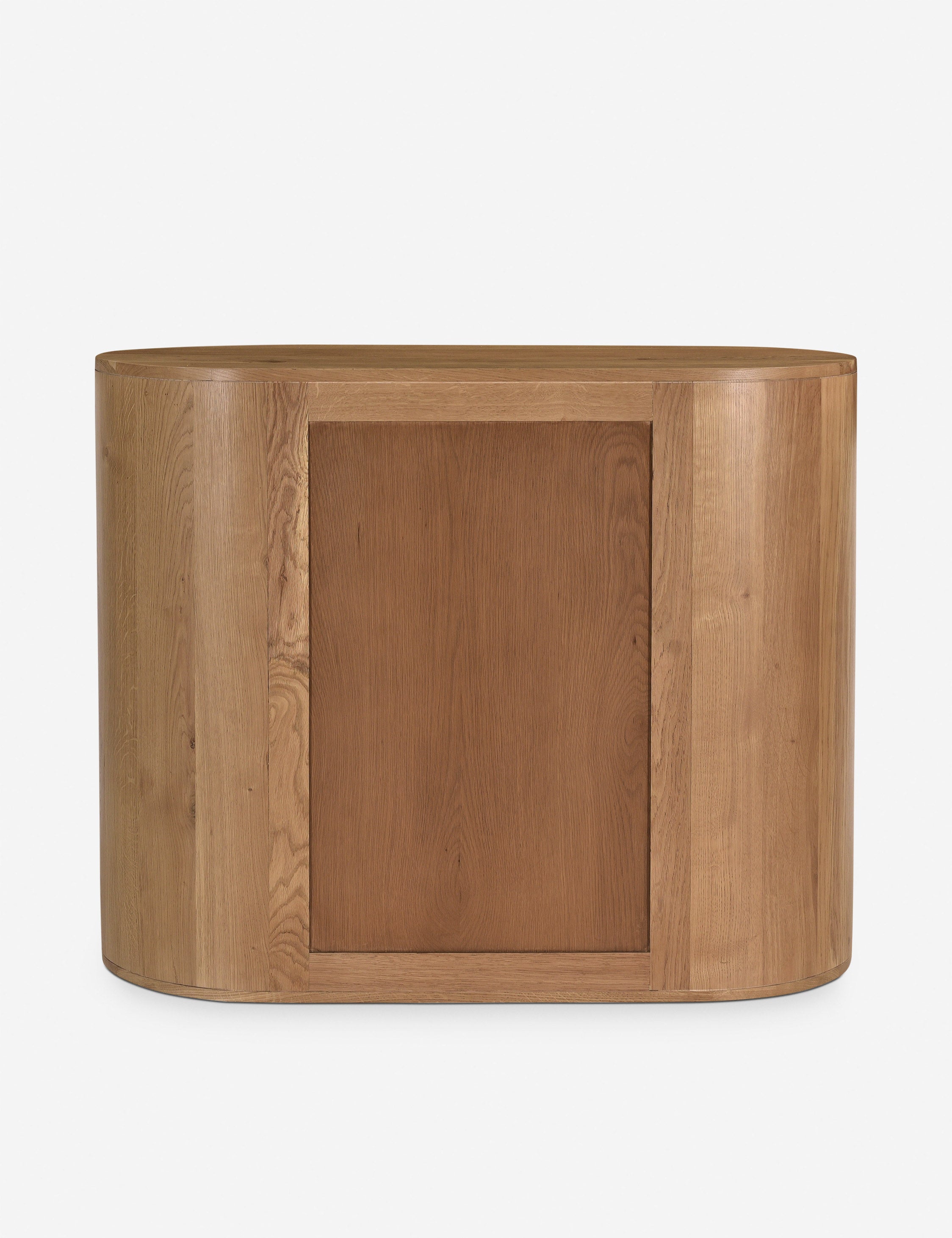 Back of the Kono 2-door curved oak cabinet.