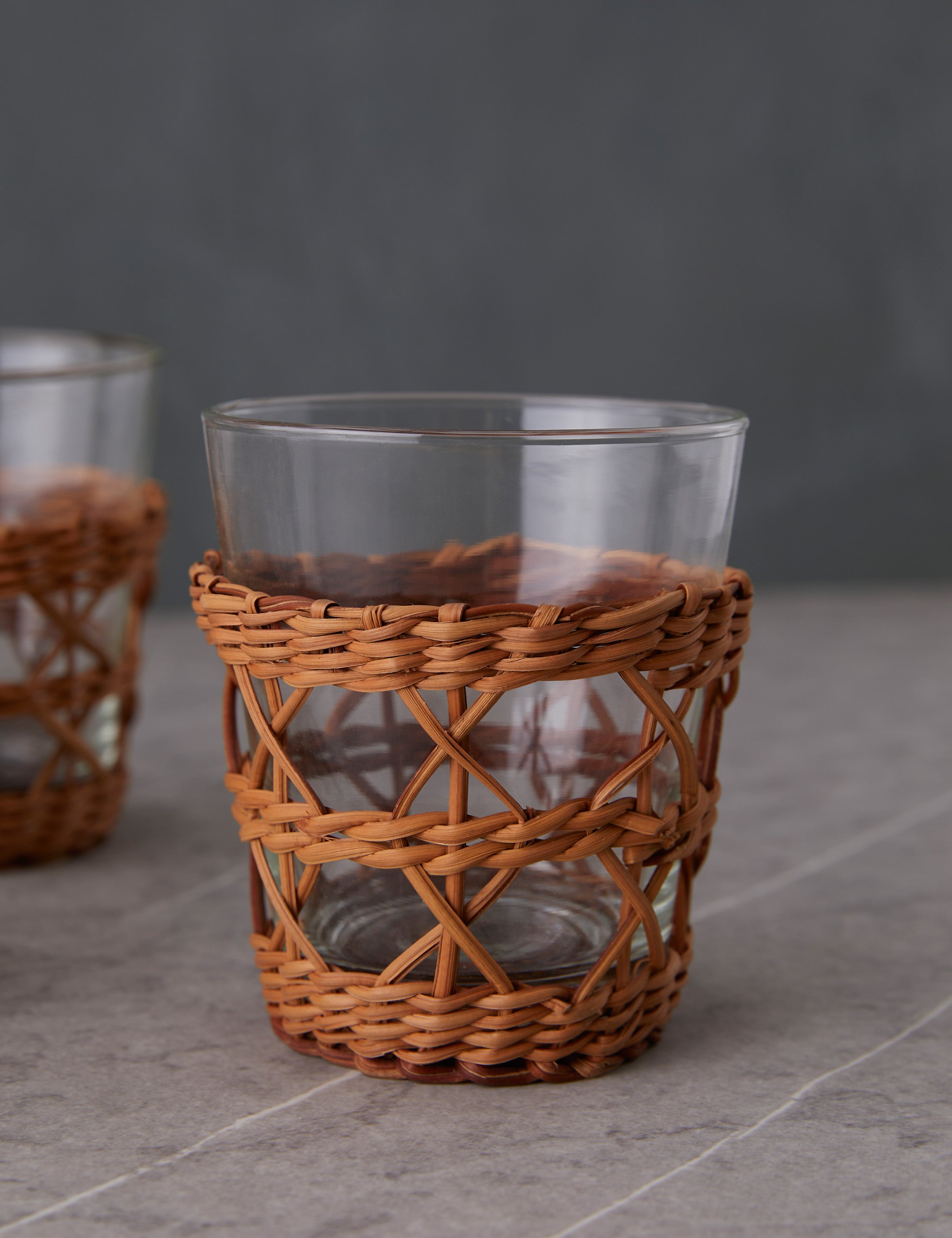 Rattan wrapped Lorrain tumbler glass