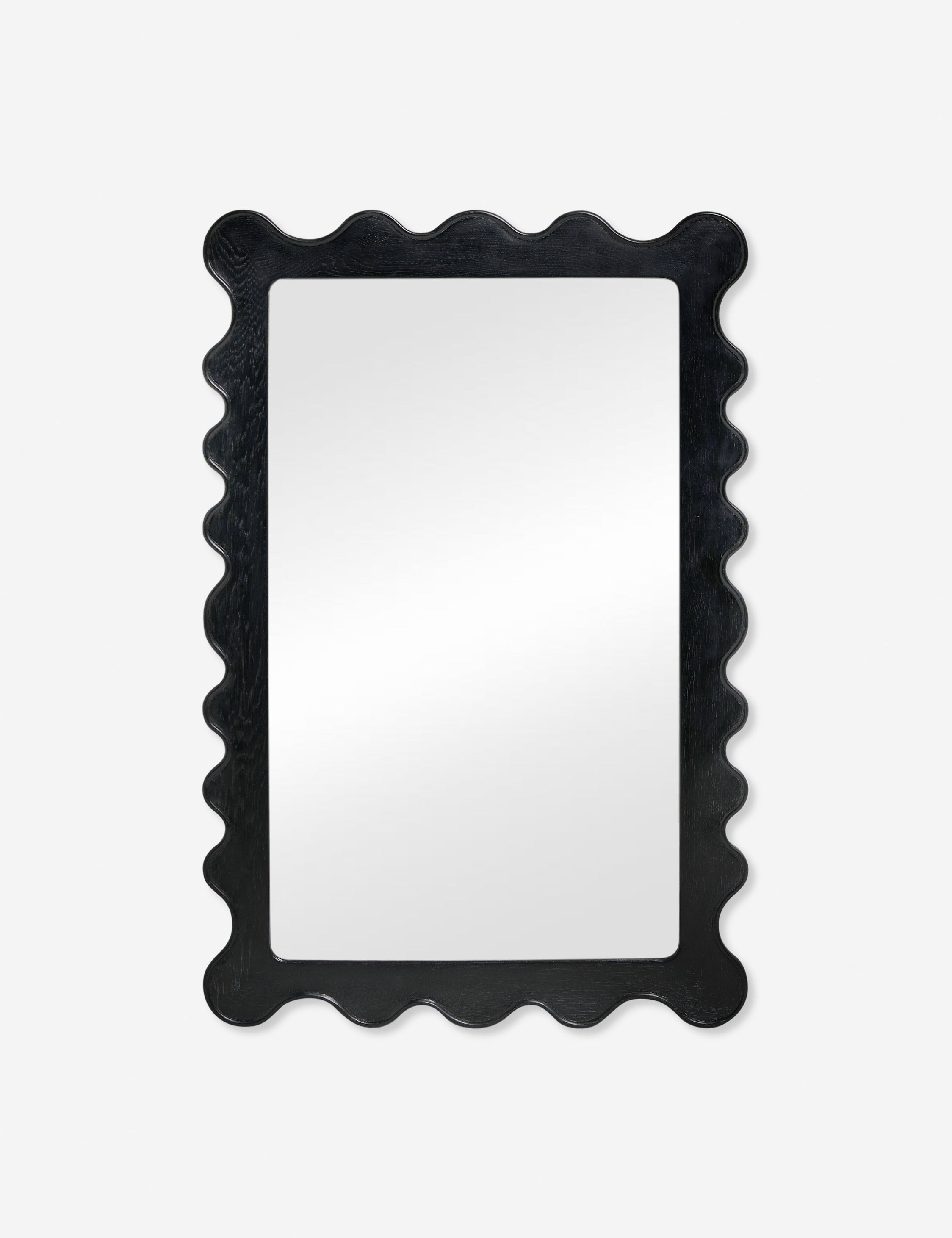 Ripple black oak wood mirror with a wavy-shaped frame by Sarah Sherman Samuel