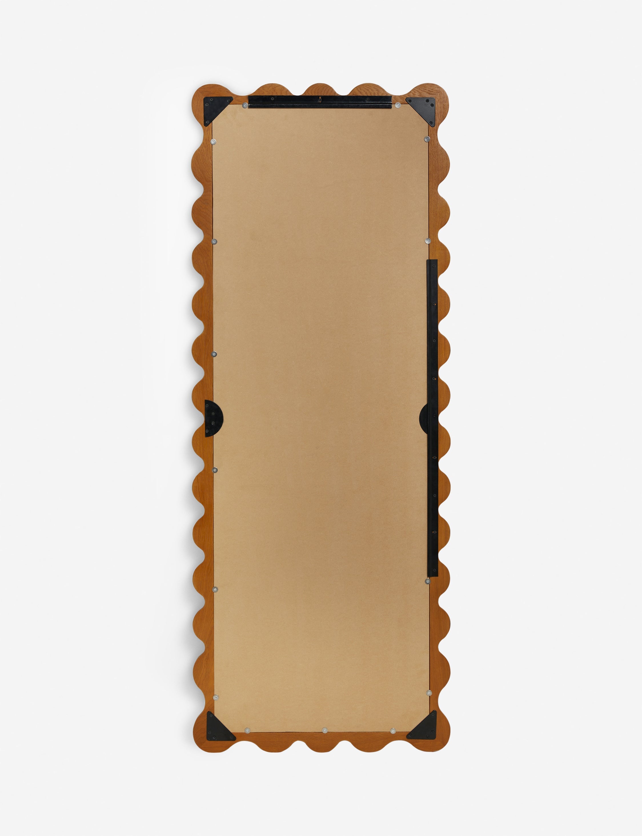 Back of the Ripple wavy framed full length mirror in honey oak