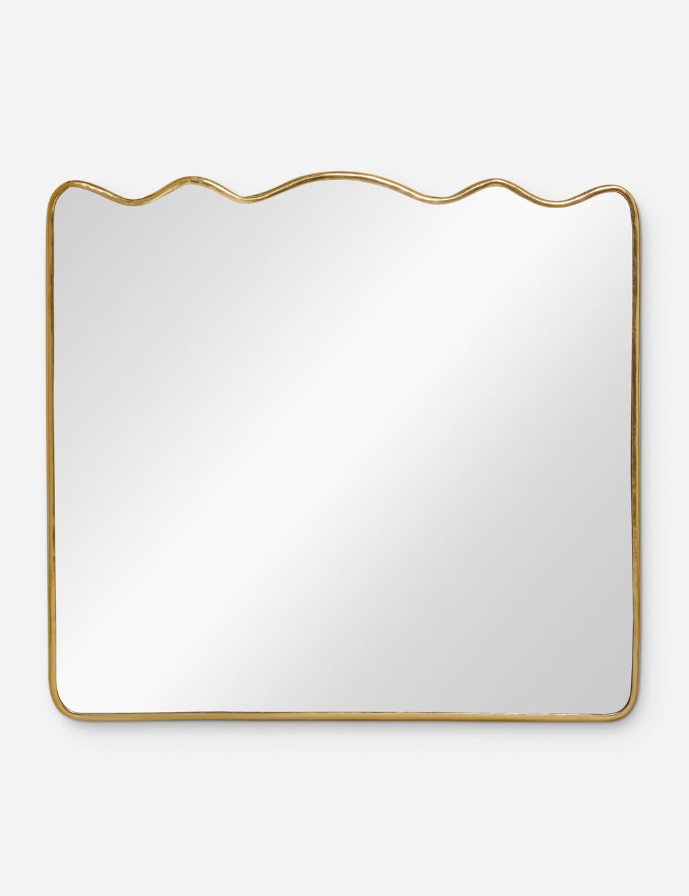 Rook mantel mirror with a gold frame and a wavy silhouette by Sarah Sherman Samuel