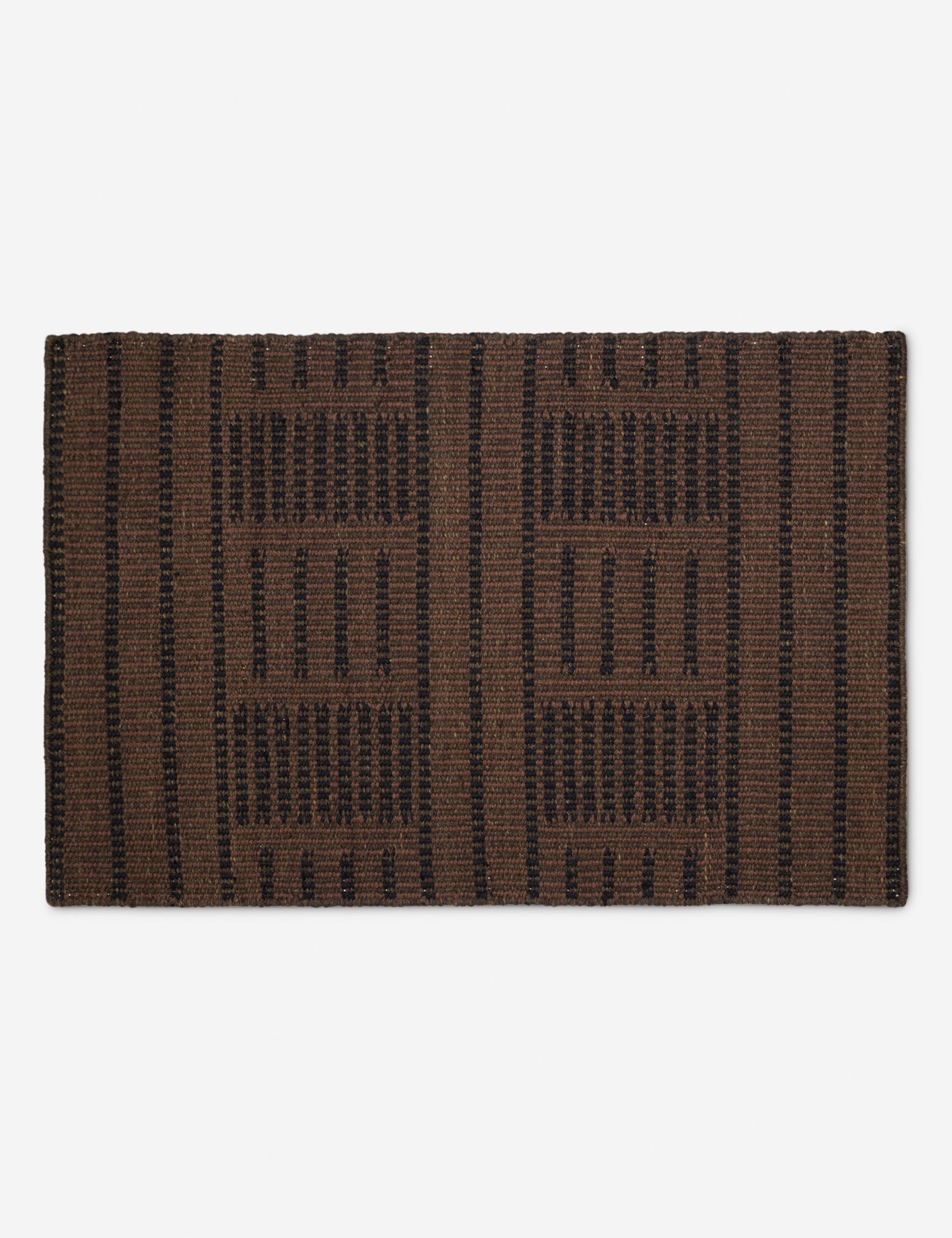 Shere handwoven striped outdoor rug by Sarah Sherman Samuel in Brown