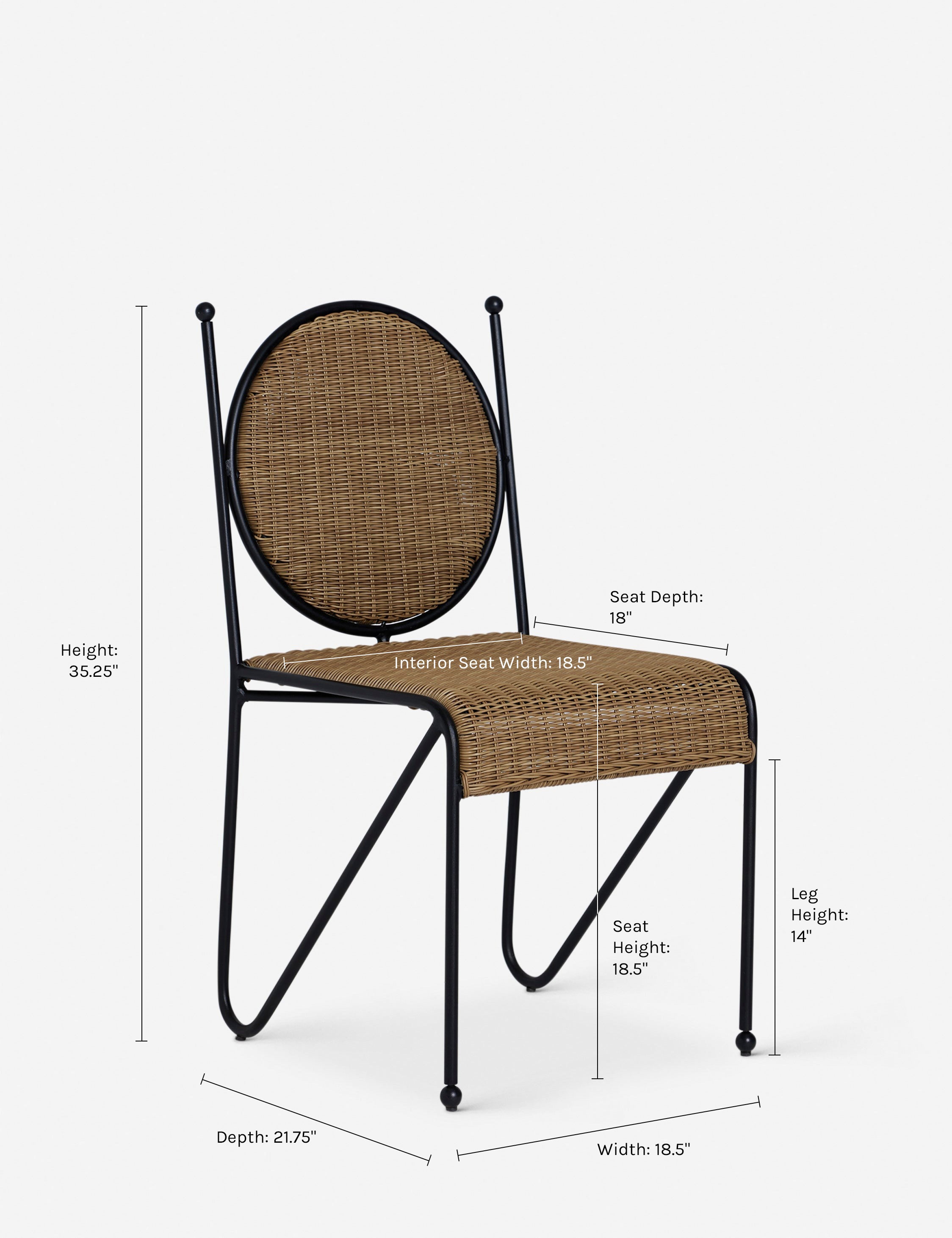 Dimensions on the Ziggy Indoor Outdoor Dining Chair
