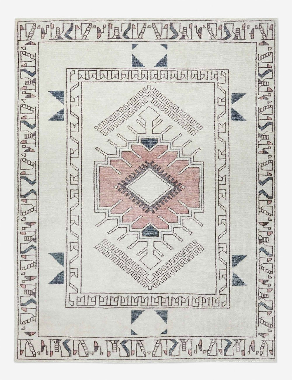 Zehra hand-knotted ivory, gray and purple medallion wool-blend area rug