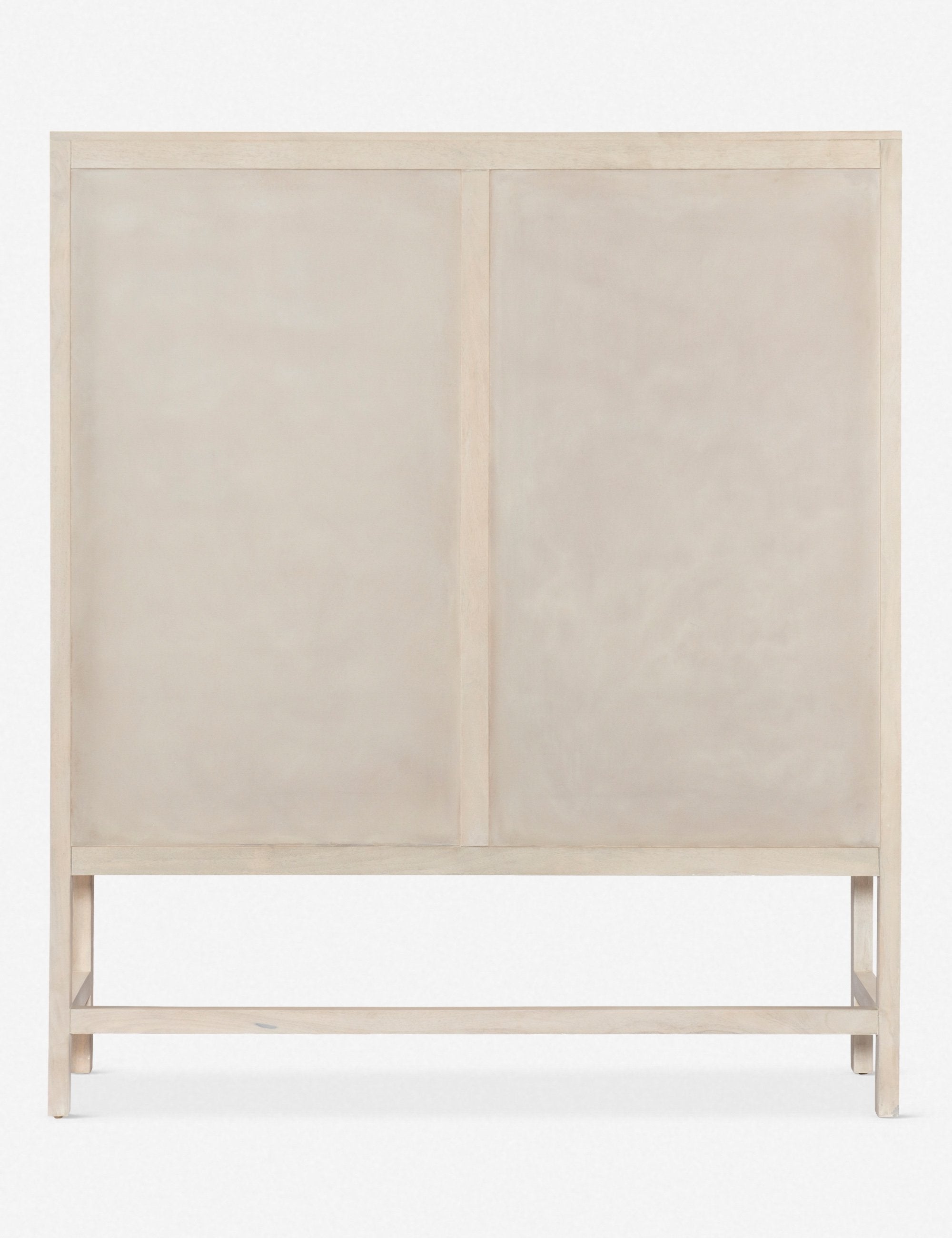 Rear view of the Hannah whitewashed mango wood cabinet with cane doors