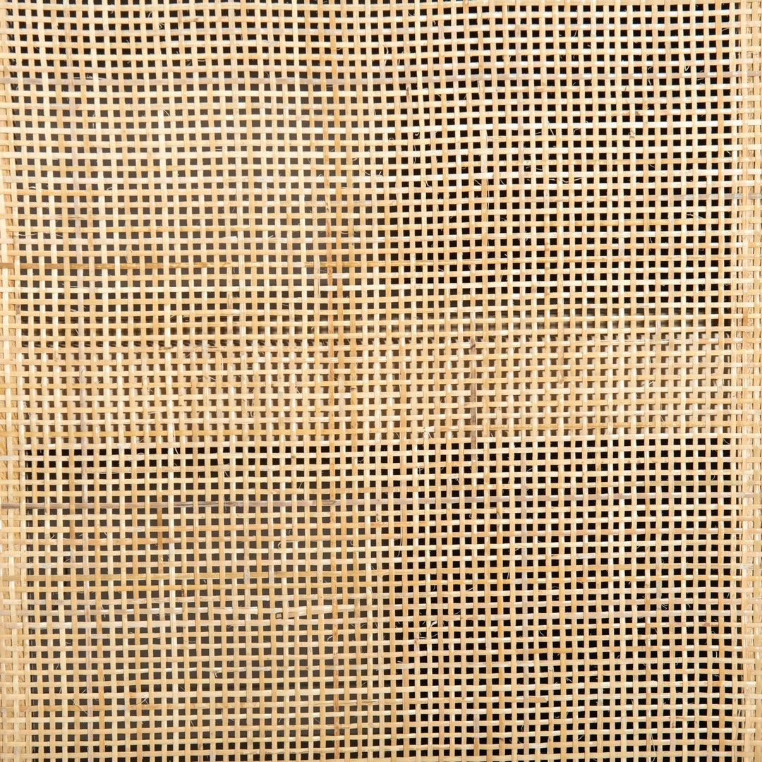 #color::natural | Detailed shot of the woven cane material on the doors of the Hannah whitewashed mango wood cabinet with cane doors