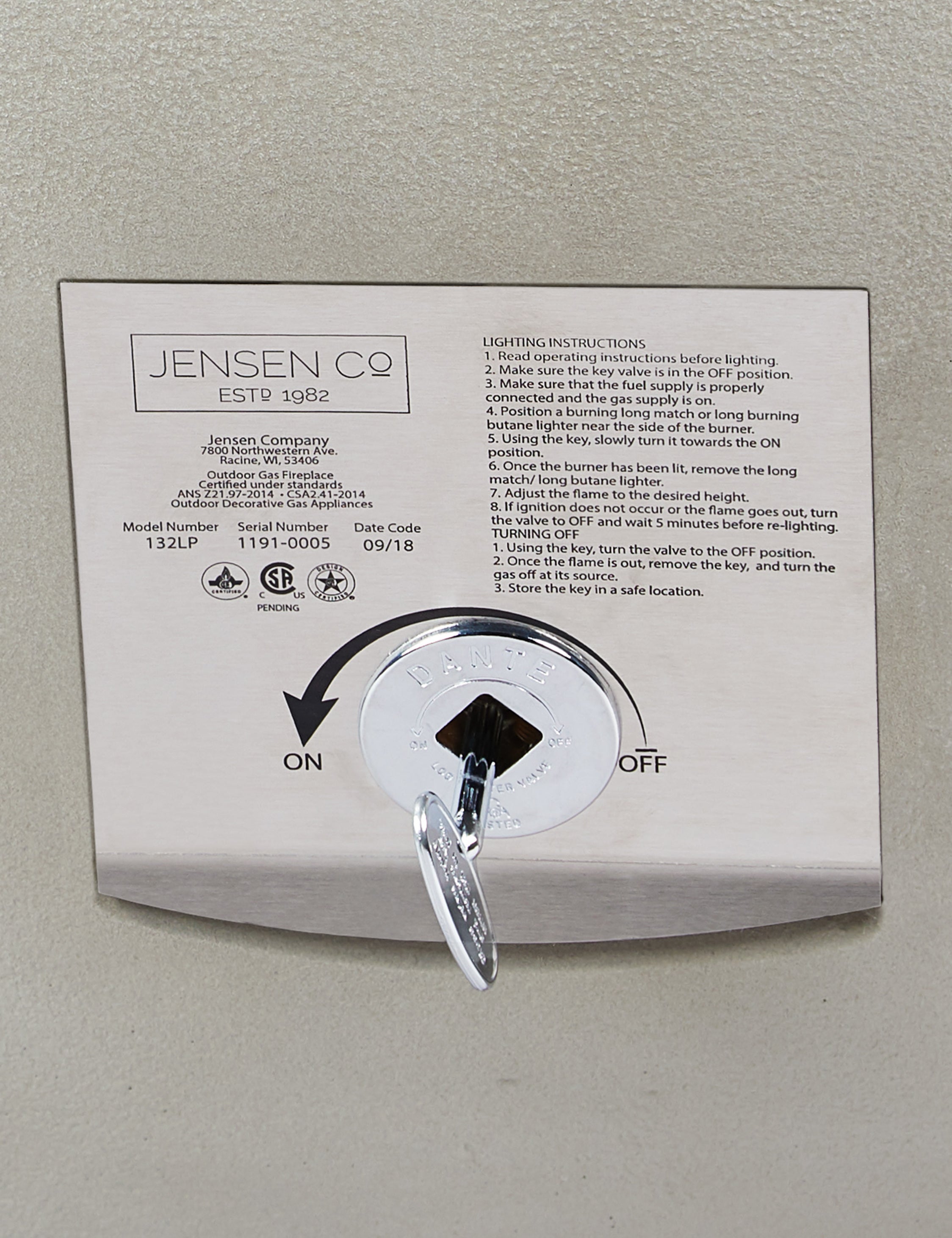 Close up of the controls on the Benno fog round fire bowl