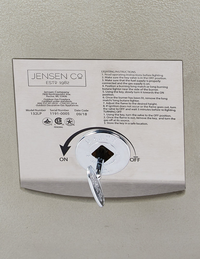 #color::fog #size::38- #configuration::natural-gas | Close up of the controls on the Benno fog round fire bowl